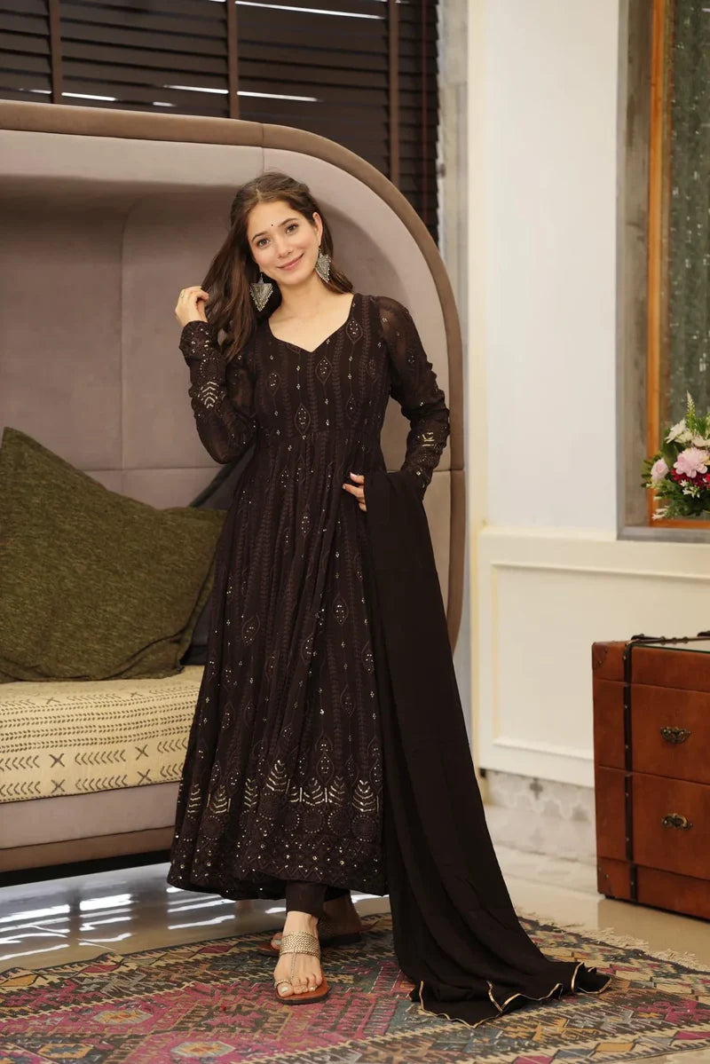 Black Embroidery Georgette Anarkali Suit