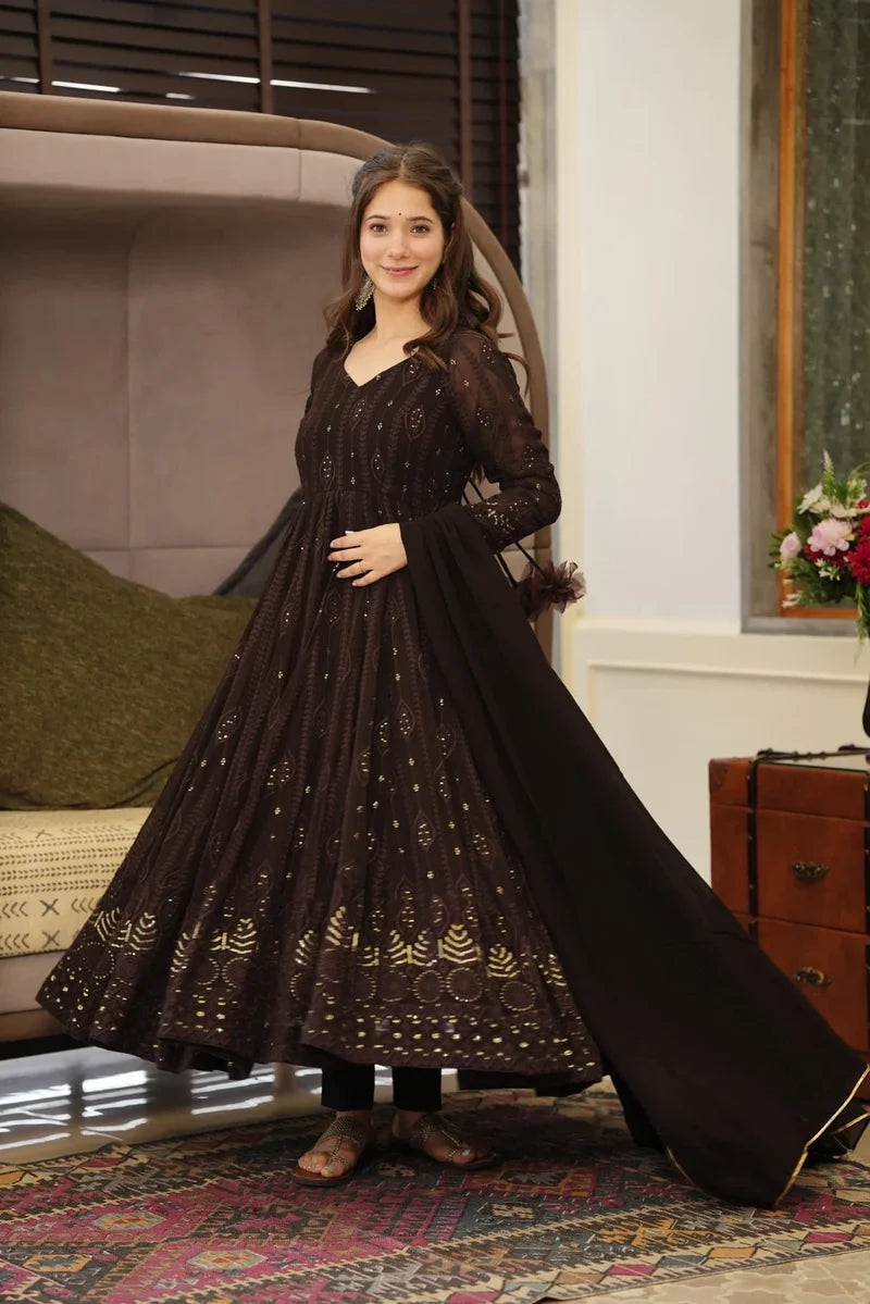 Black Embroidery Georgette Anarkali Suit