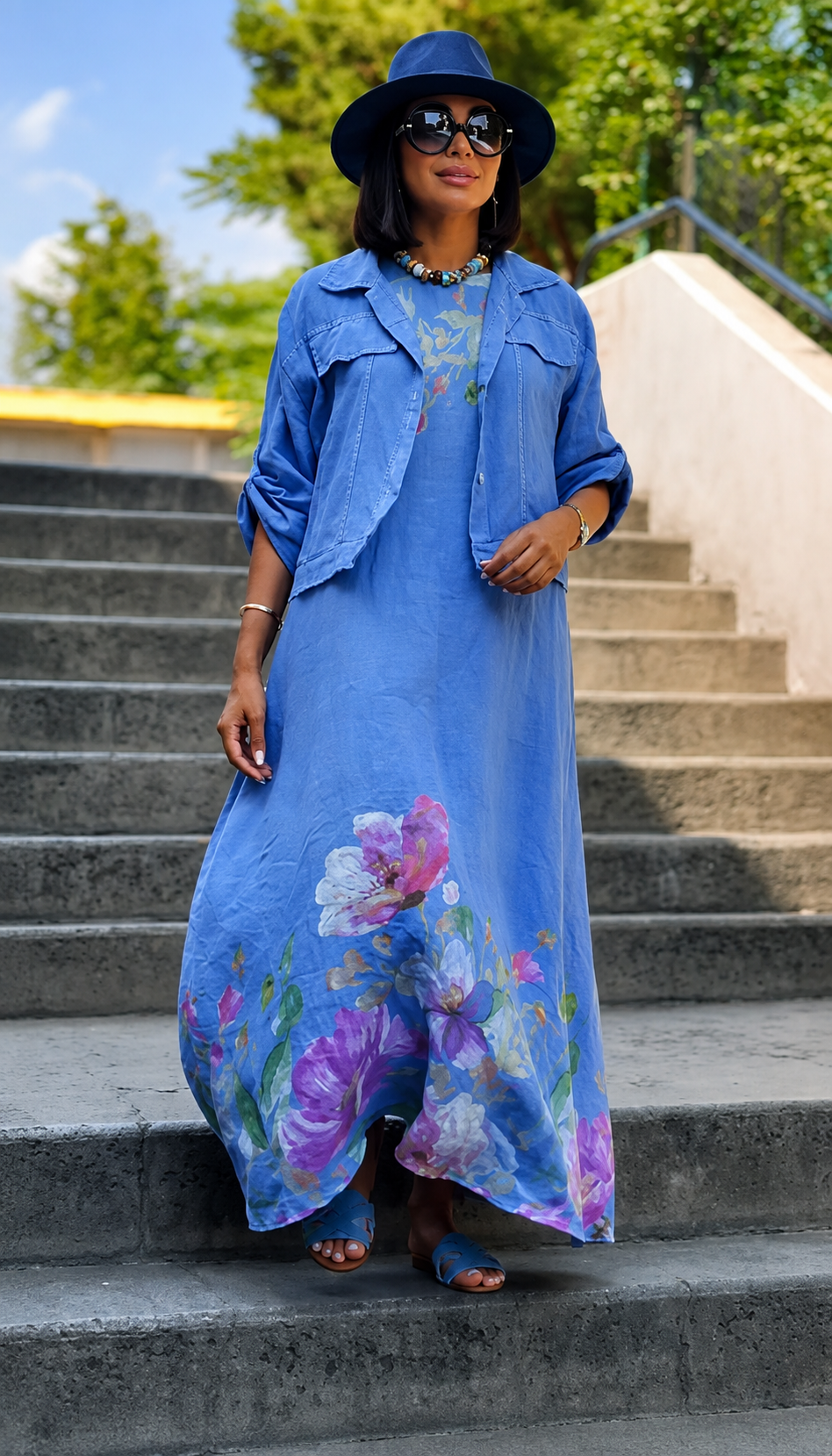 Women's Floral Maxi Dress with Jacket Set