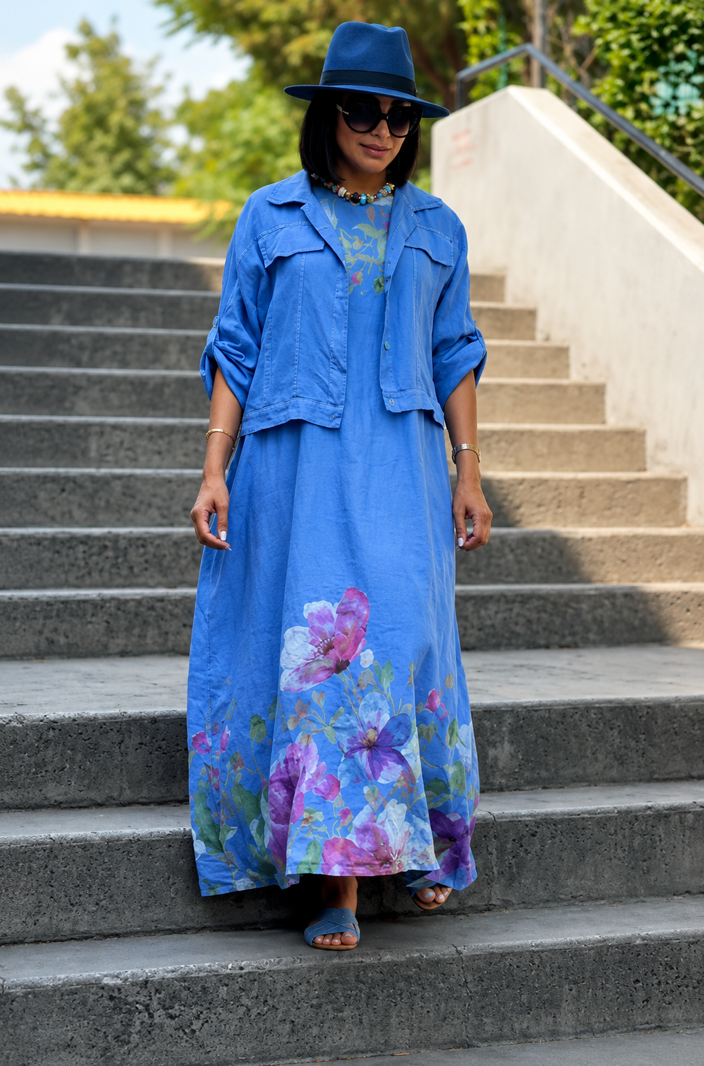 Women's Floral Maxi Dress with Jacket Set