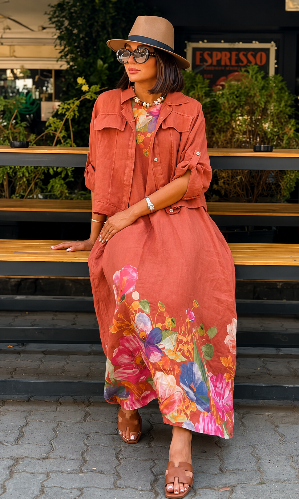 Women's Floral Maxi Dress with Jacket Set