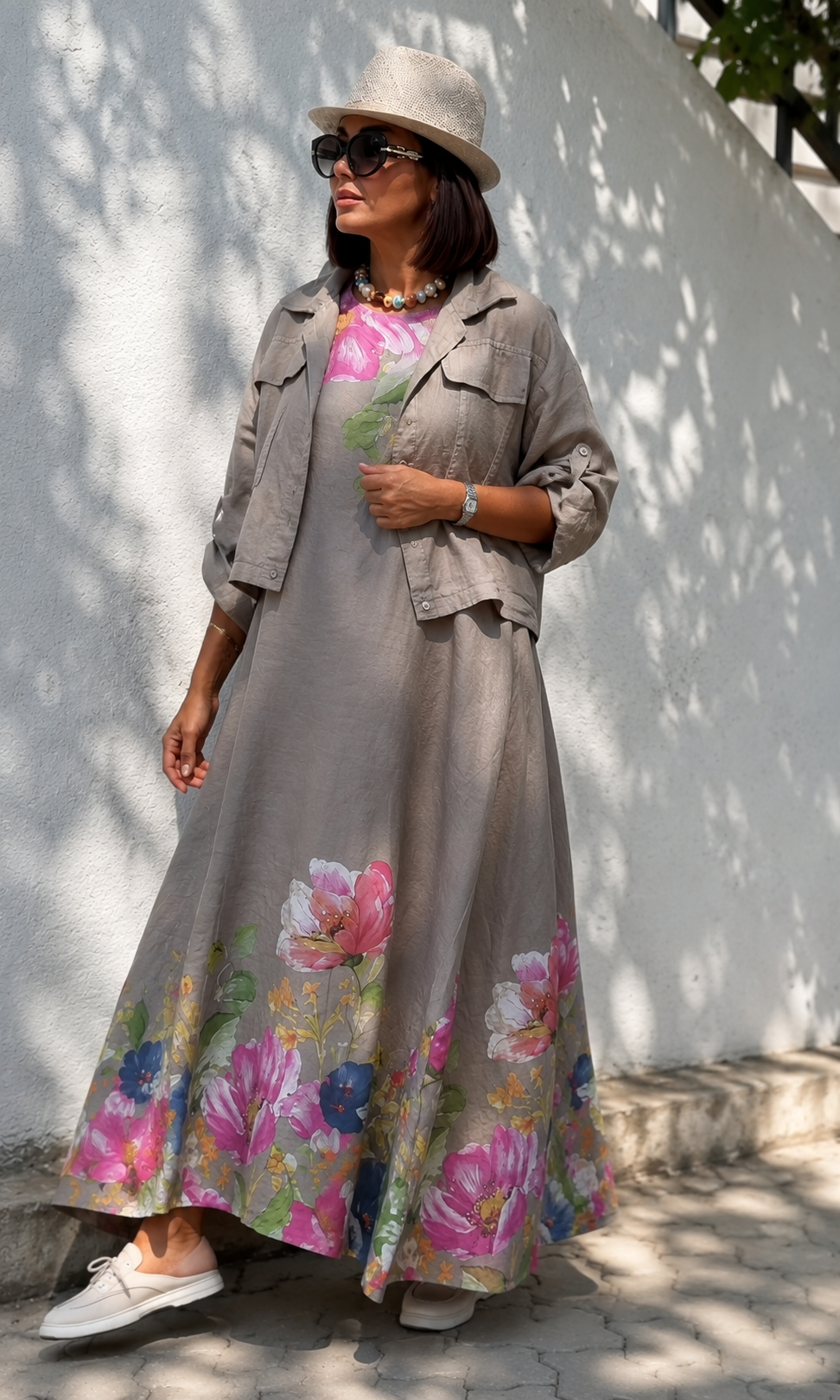 Women's Floral Maxi Dress with Jacket Set