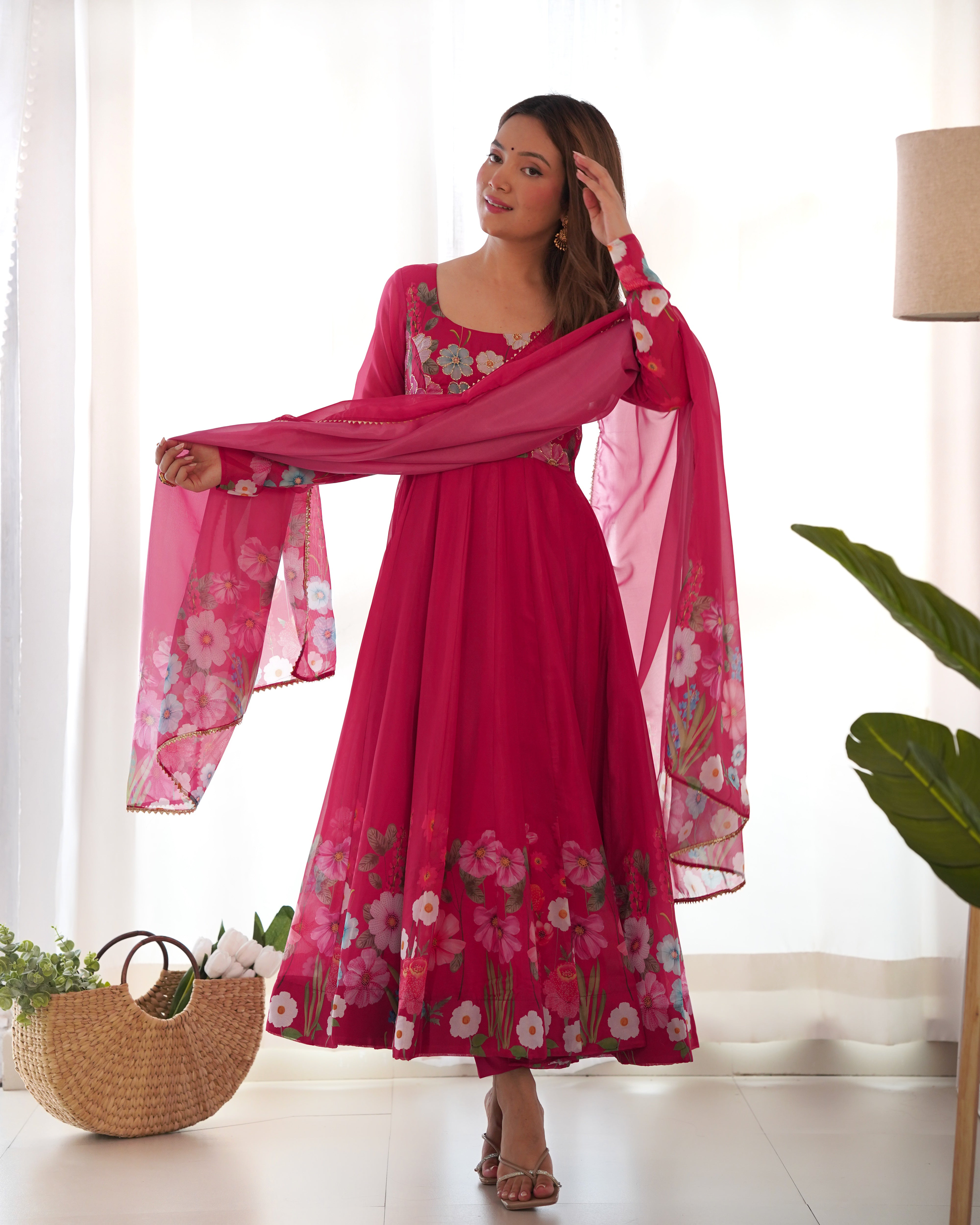 Timeless Floral Organza Anarkali Suit Set