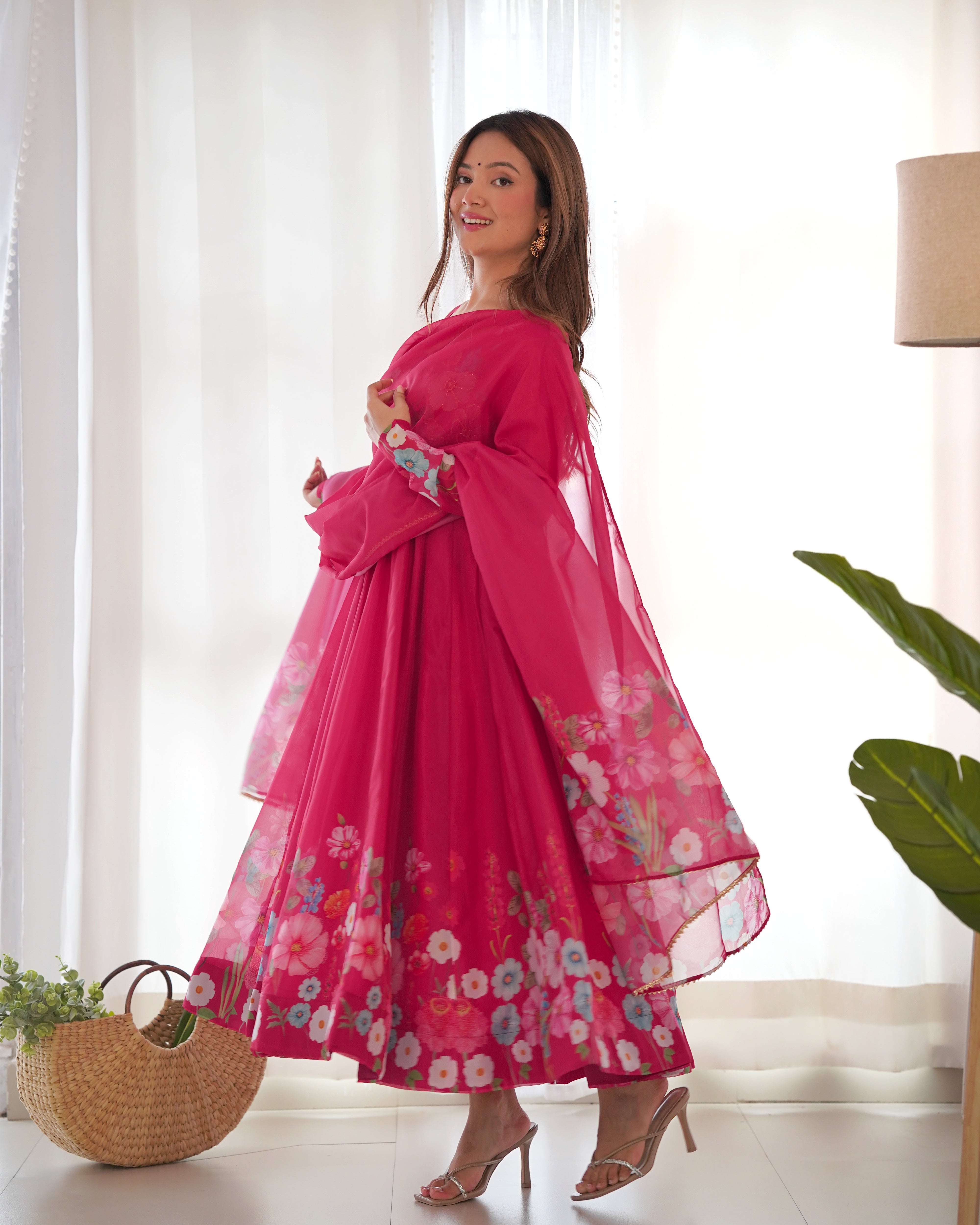 Timeless Floral Organza Anarkali Suit Set