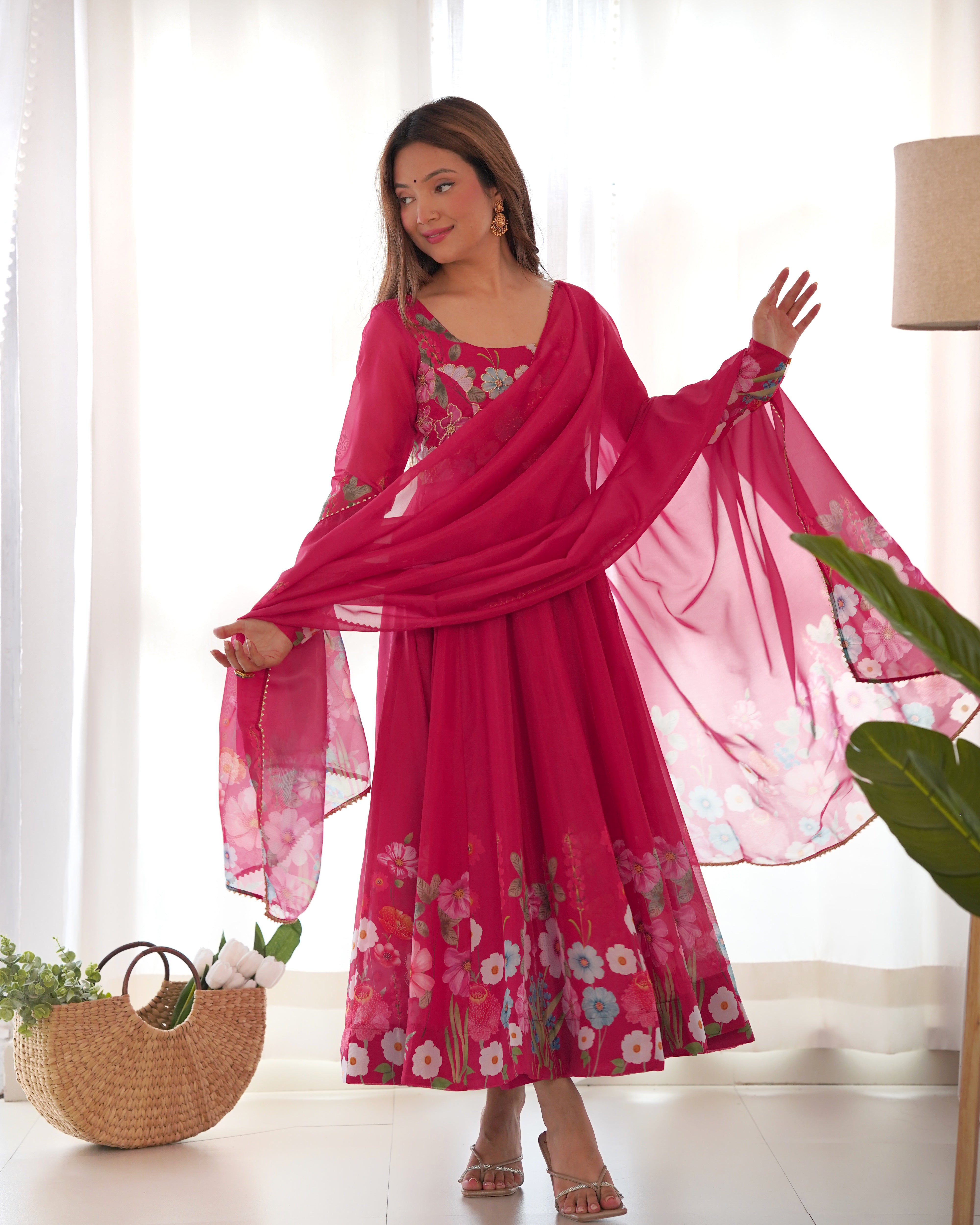 Timeless Floral Organza Anarkali Suit Set