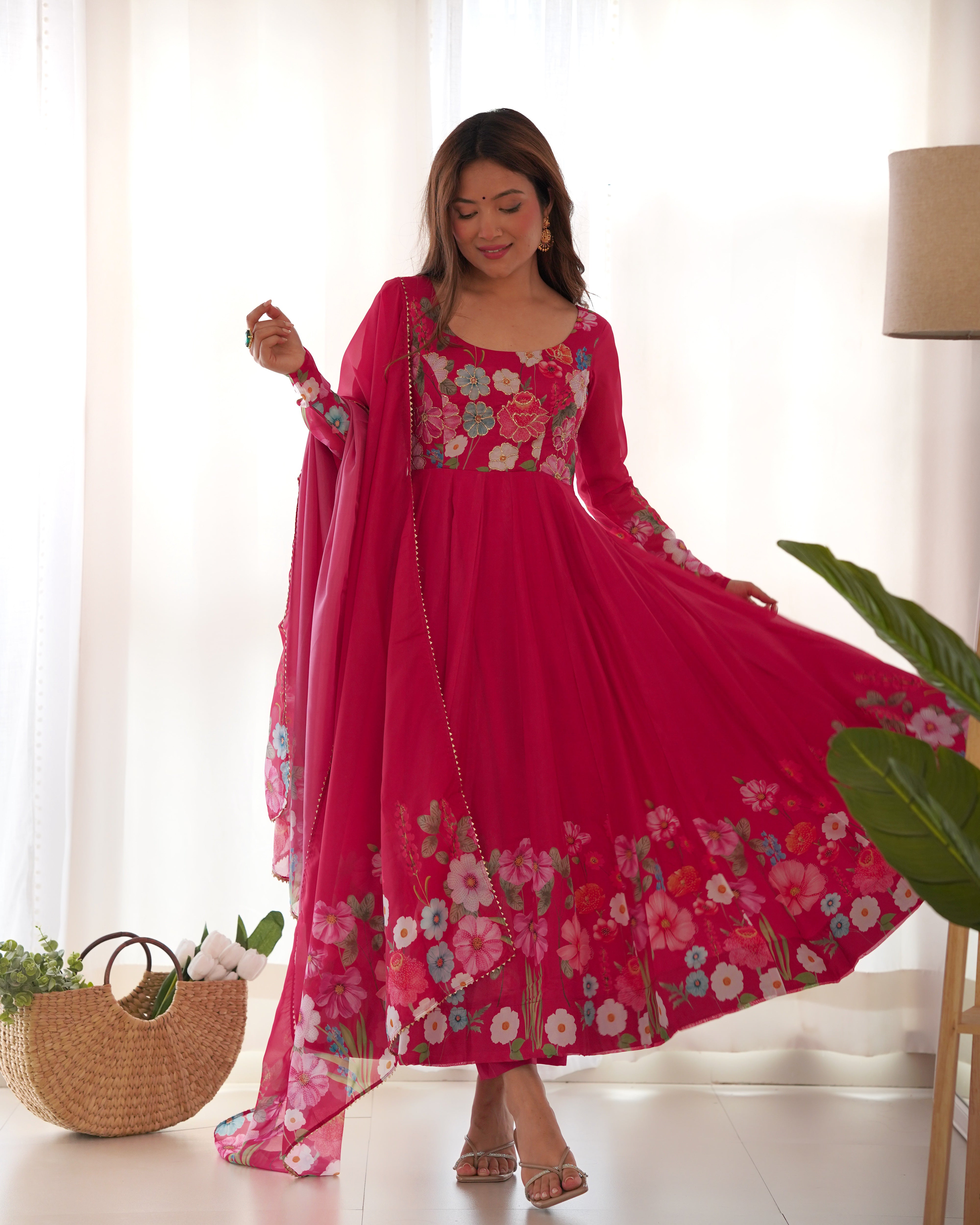 Timeless Floral Organza Anarkali Suit Set