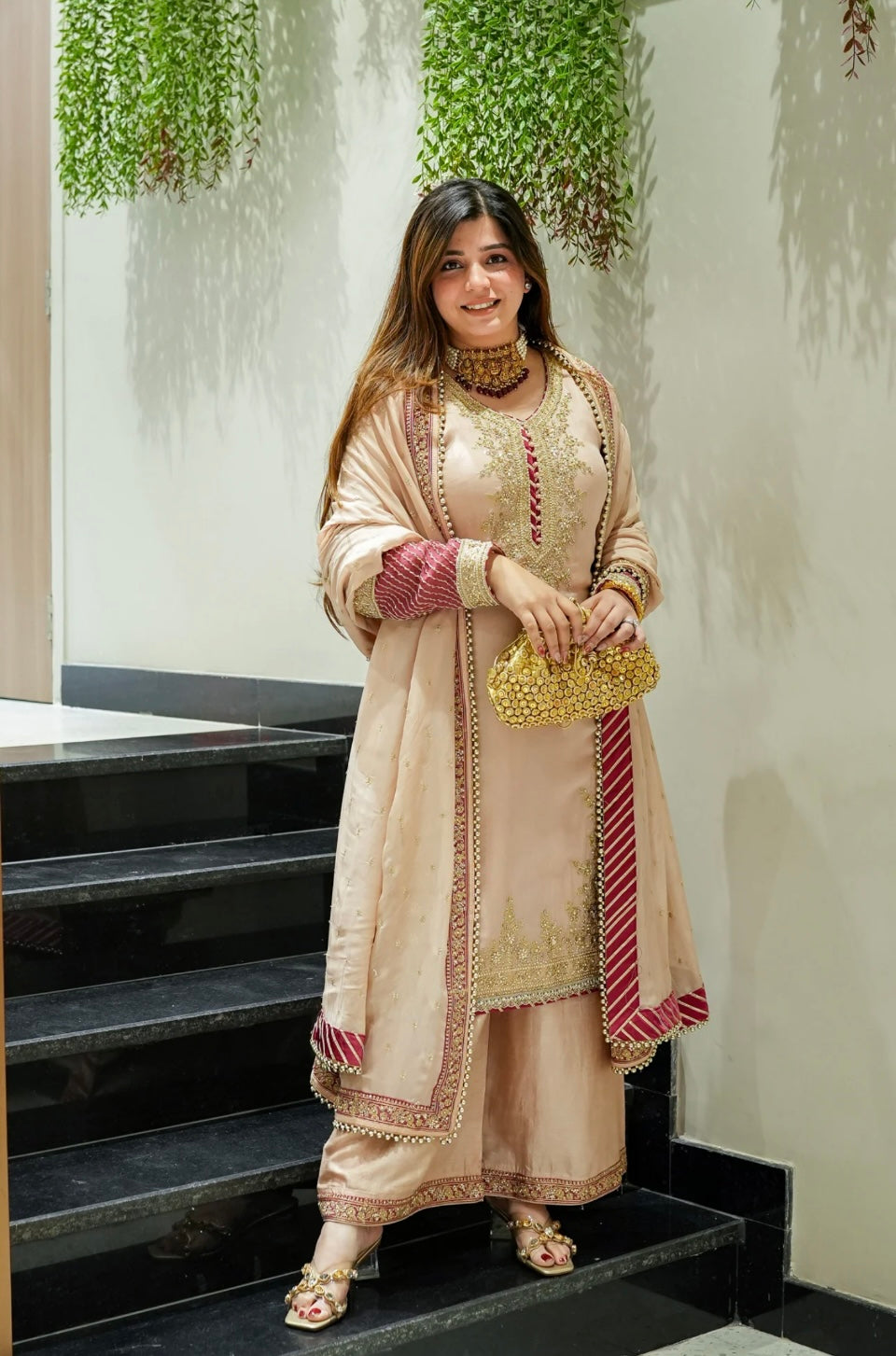 Premium Chinon Silk Embroidered Suit Set