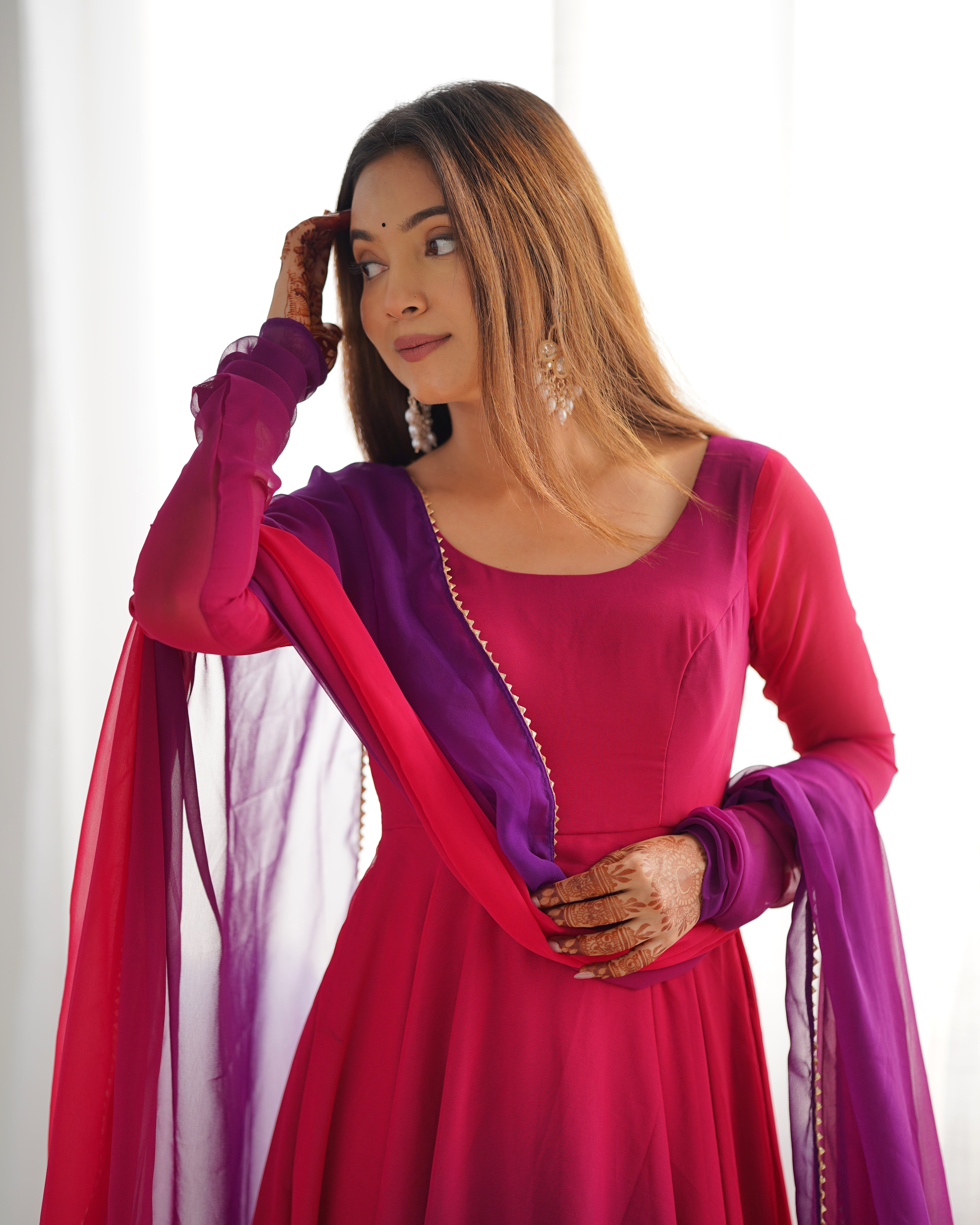 Blushing Beauty in Ethnic Style Red Purple Soft Fox Georgette Anarkali Suit
