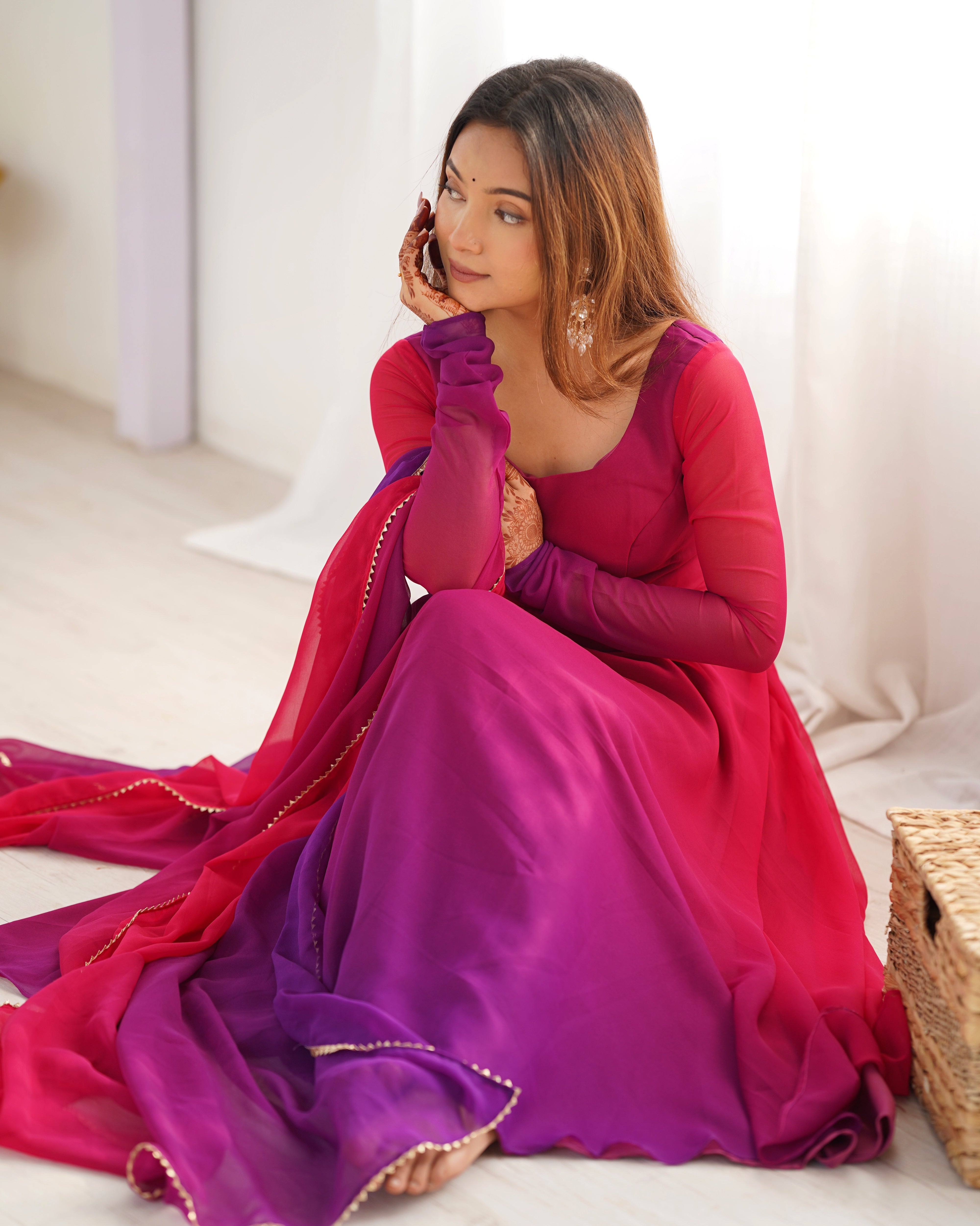 Blushing Beauty in Ethnic Style Red Purple Soft Fox Georgette Anarkali Suit
