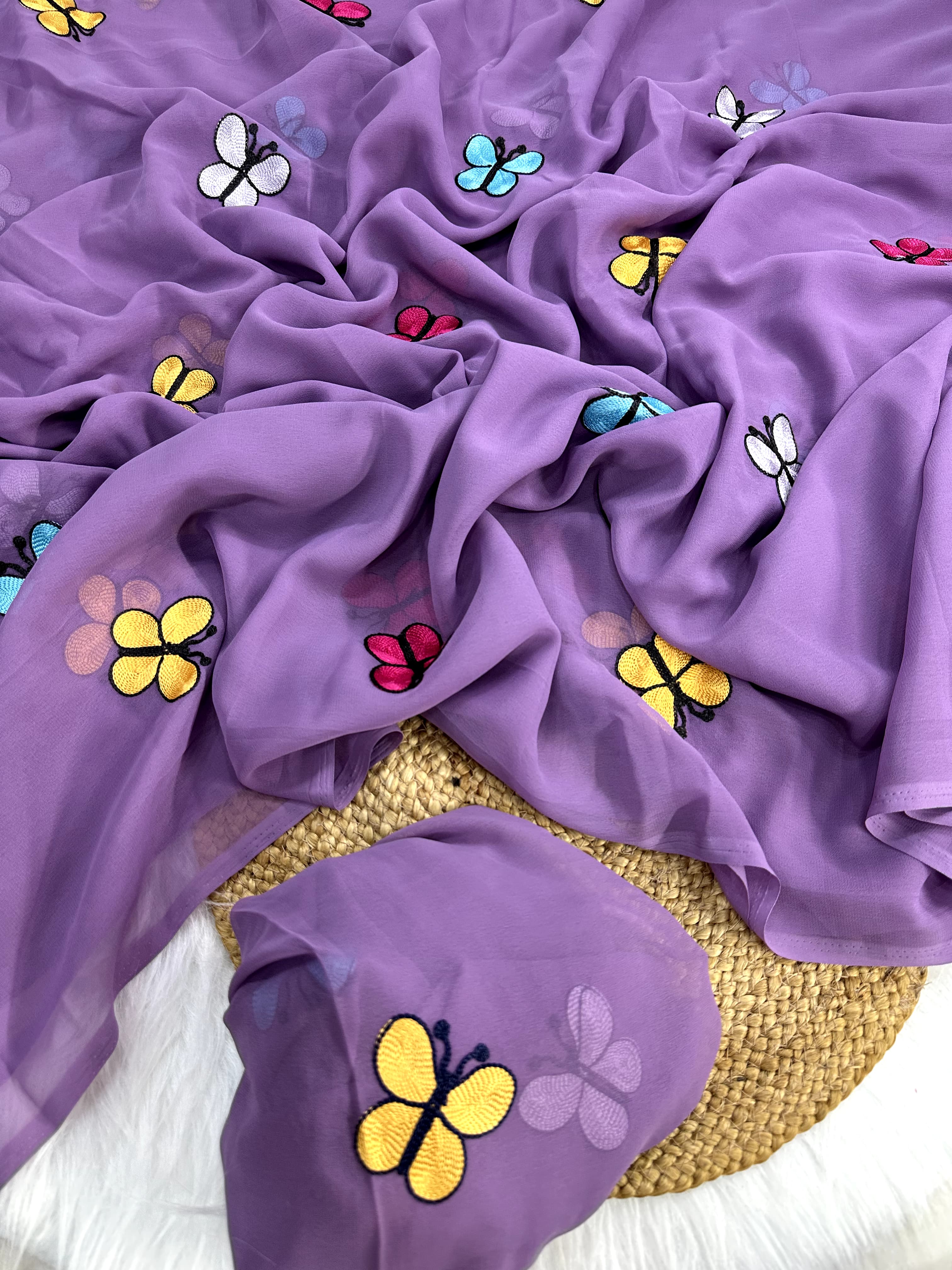 New Partywear Look Butterfly Pattern Georgette Designer Saree
