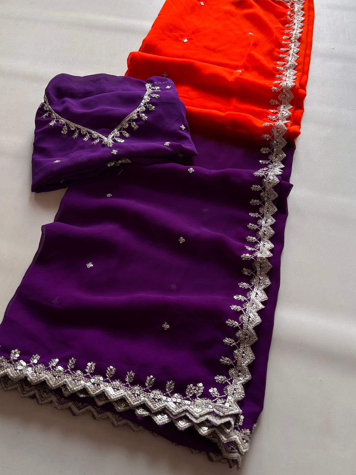 New Partywear Georgette pedding saree with embroidery & sequence work with cutwork Blouse - Running blouse with work