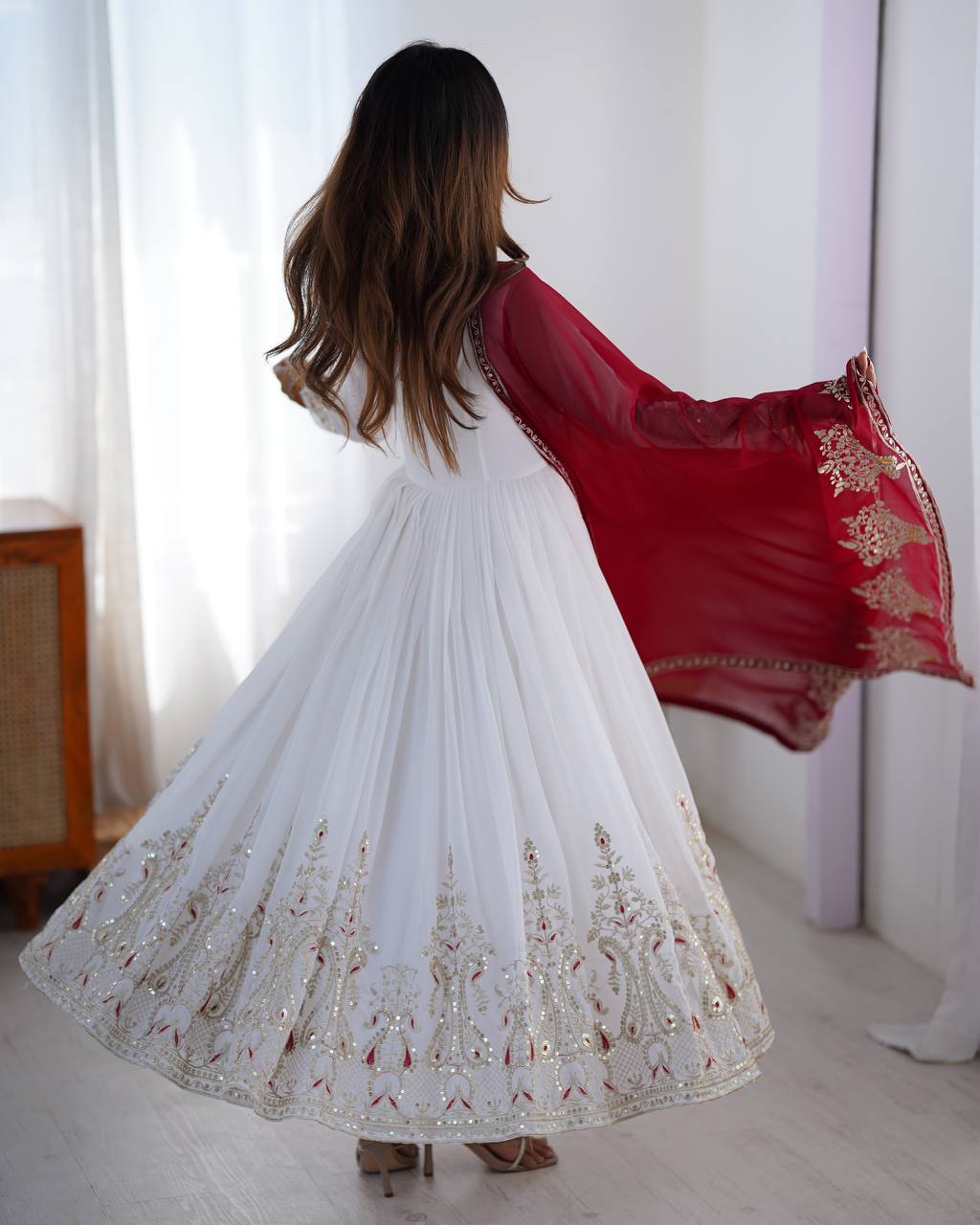 White Heavy Georgette Anarkali Kurta With Pant