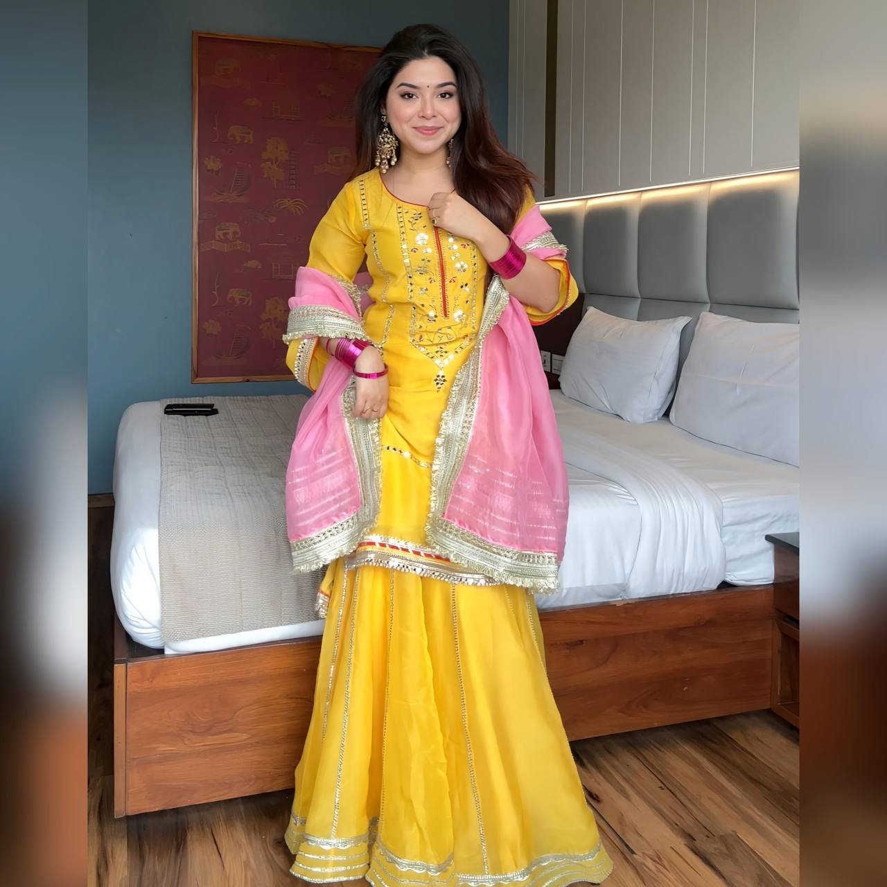 Premium Designer Yellow Sharara Set