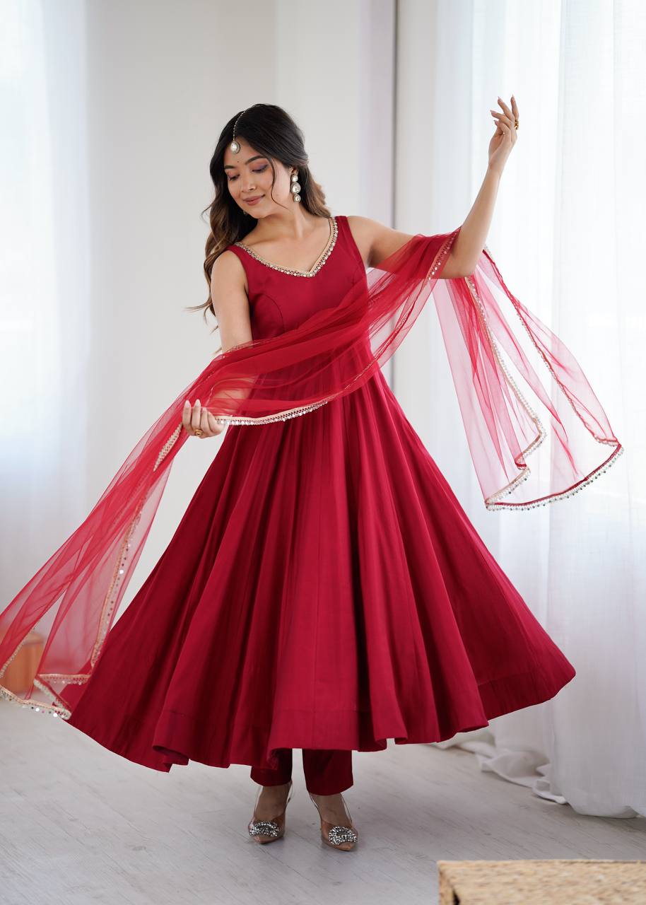 Elegant Roman Silk Chanderi Anarkali Set