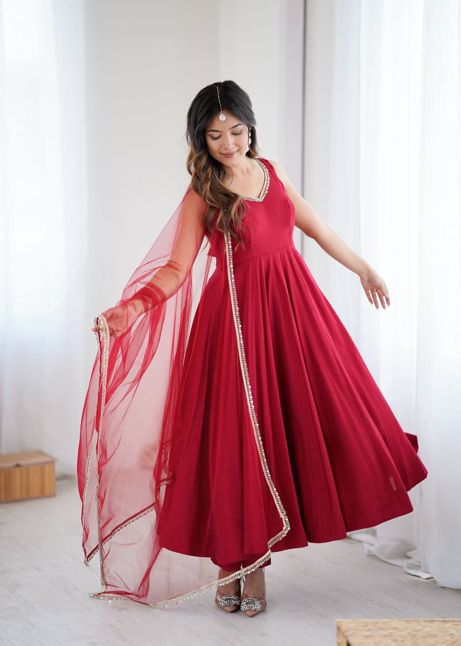 Elegant Roman Silk Chanderi Anarkali Set
