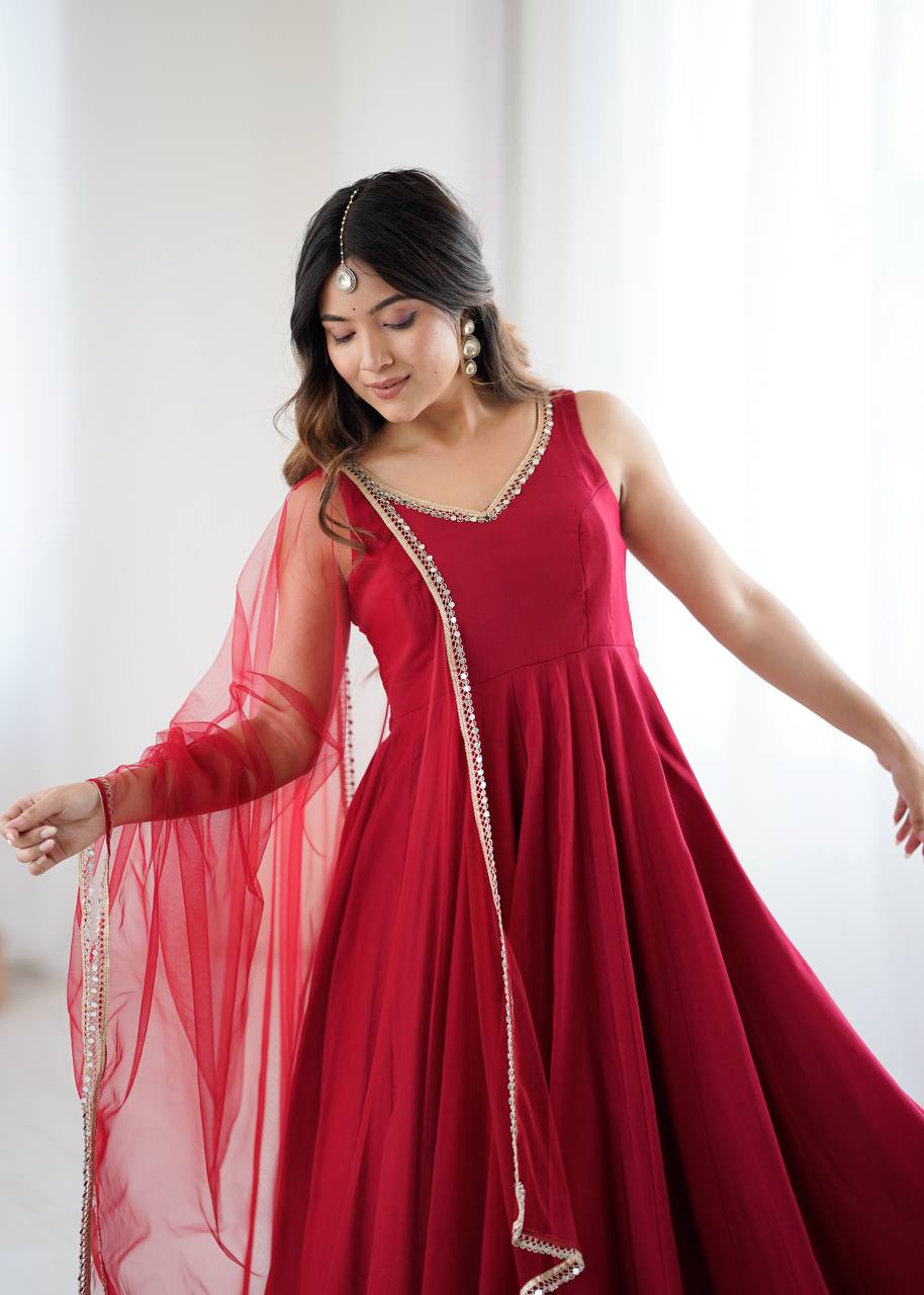 Elegant Roman Silk Chanderi Anarkali Set