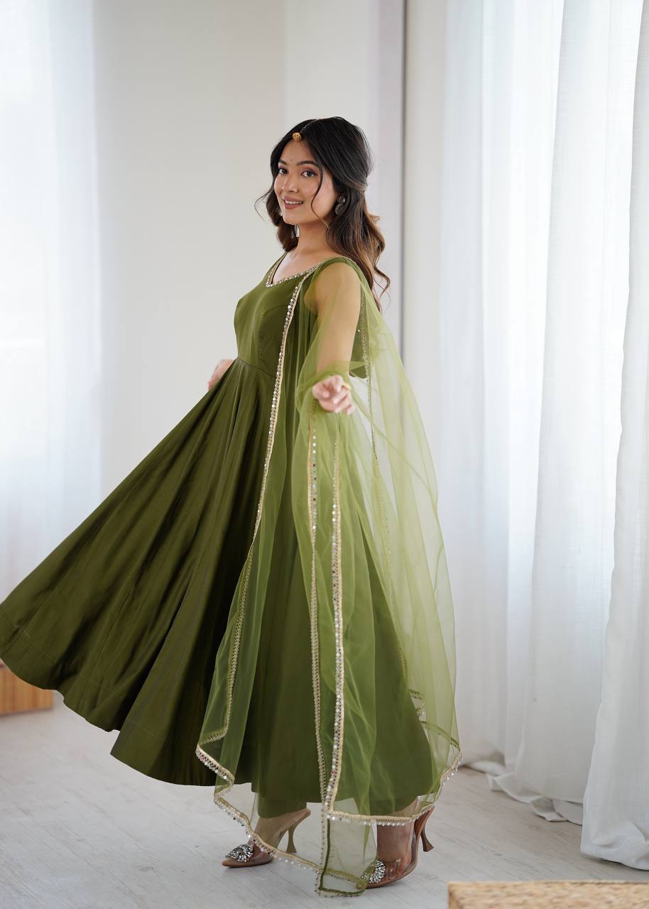 Elegant Roman Silk Chanderi Anarkali Set