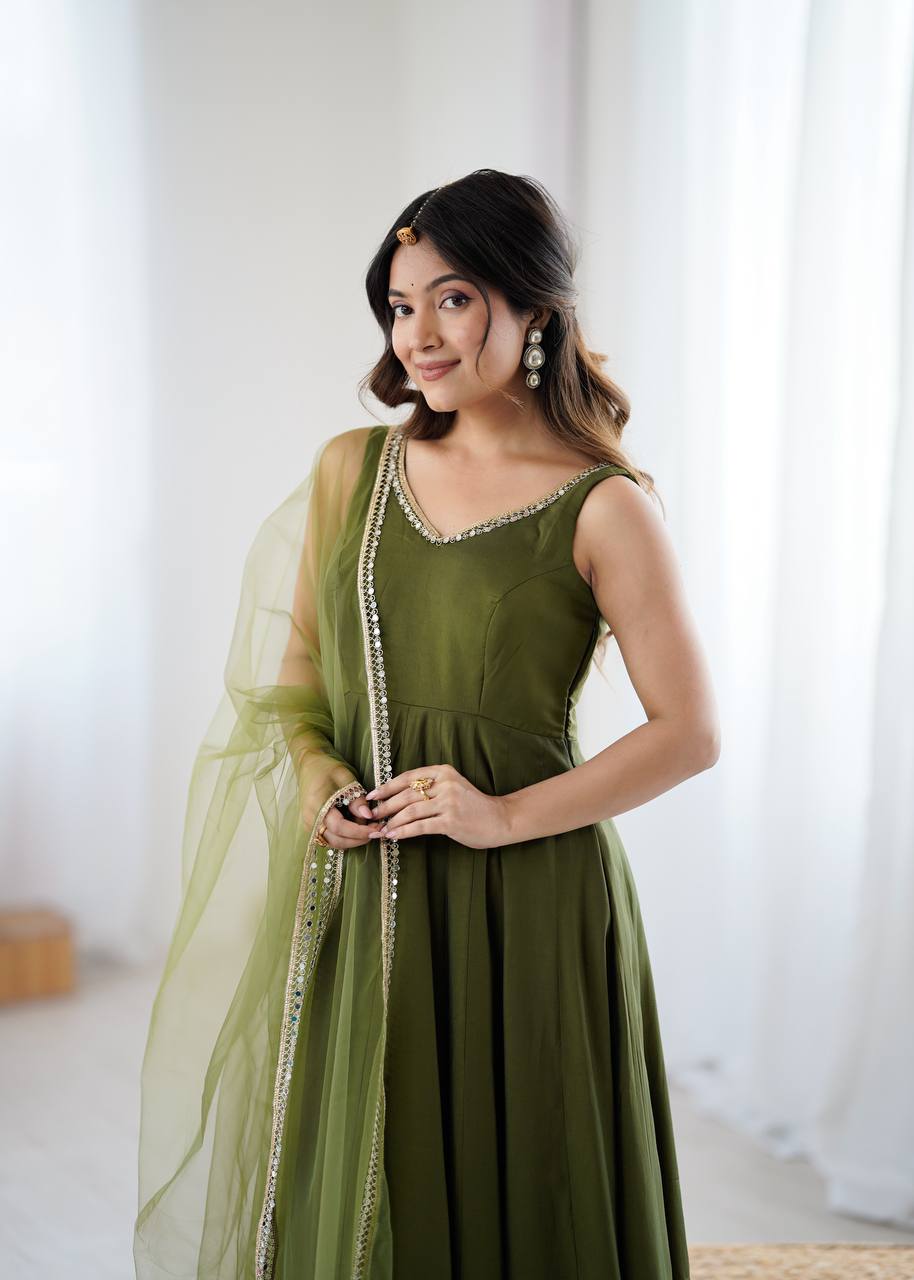 Elegant Roman Silk Chanderi Anarkali Set