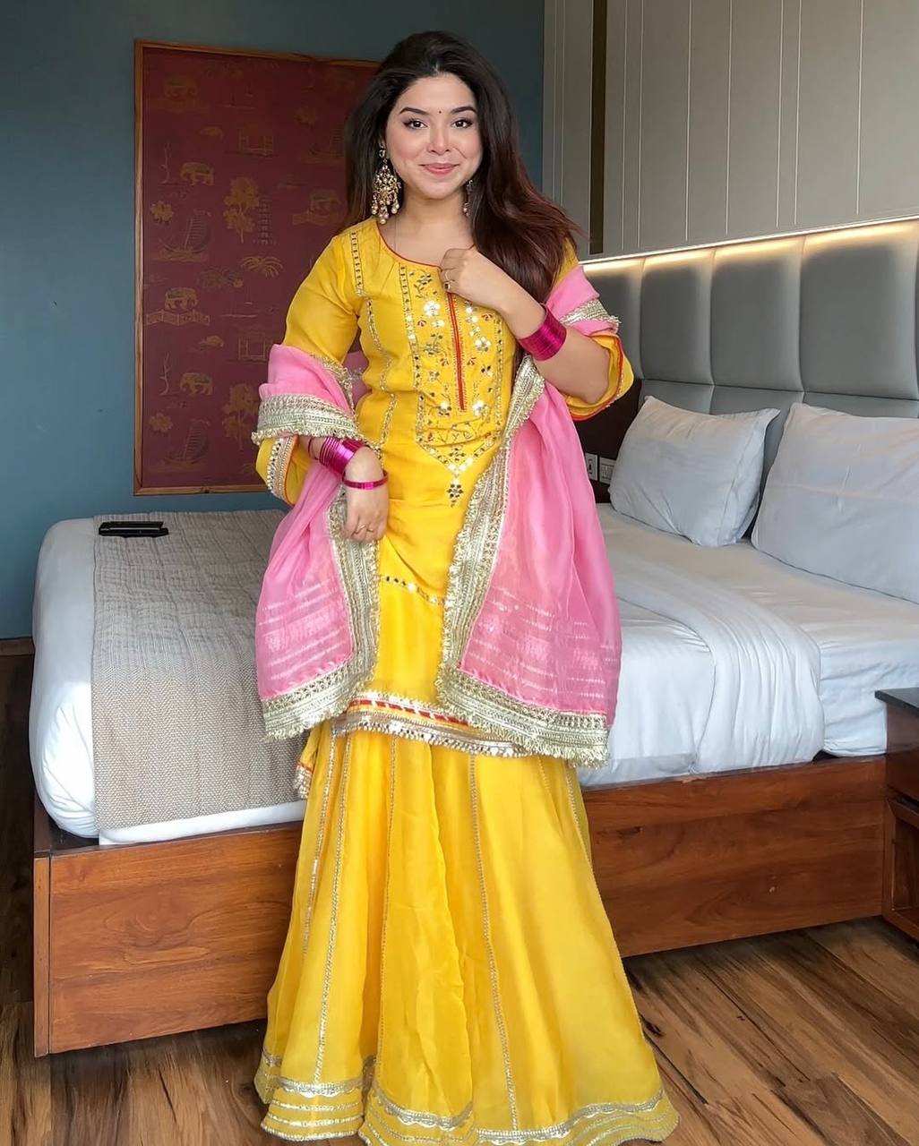 Premium Designer Yellow Sharara Set