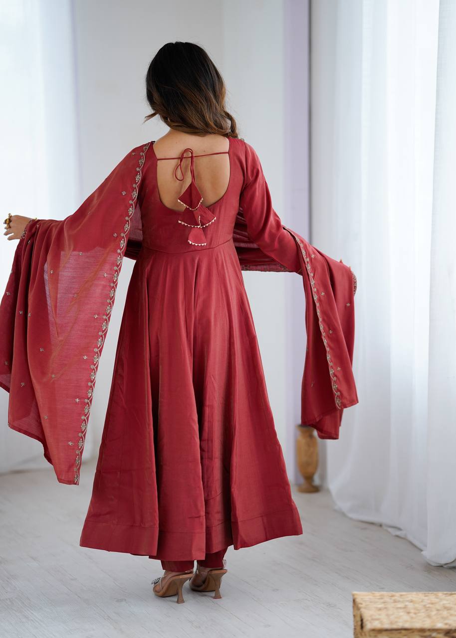 Premium Roman Shimmer Chanderi Silk Anarkali Set