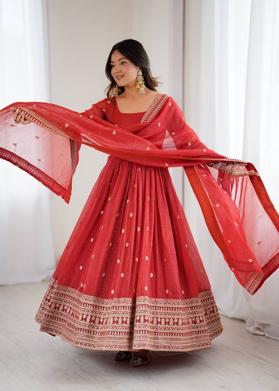 Premium Crunchy Silk Designer Anarkali Set