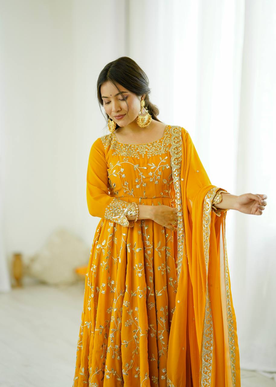 Designer Faux Georgette Embroidered Anarkali Set