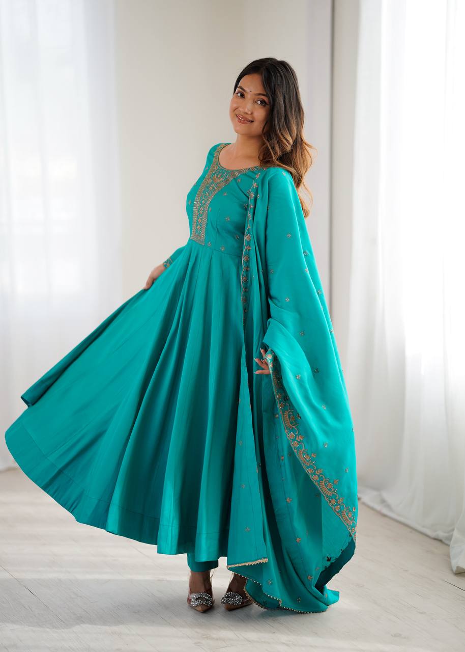 Sky Anarkali Suit Set