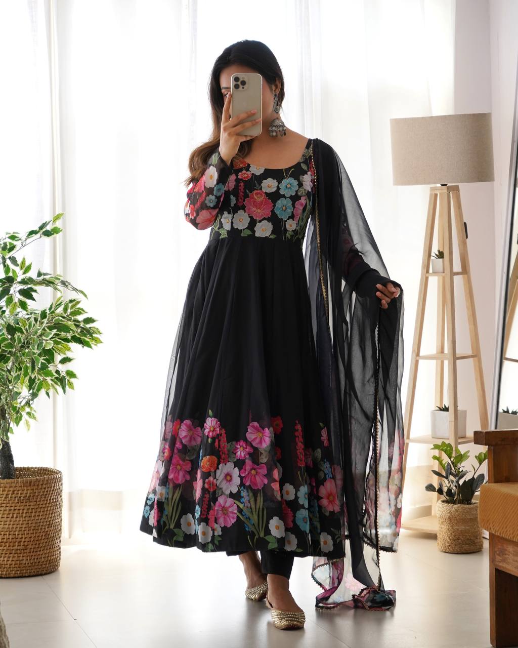 Black Color Organza Silk Anarkali Suit