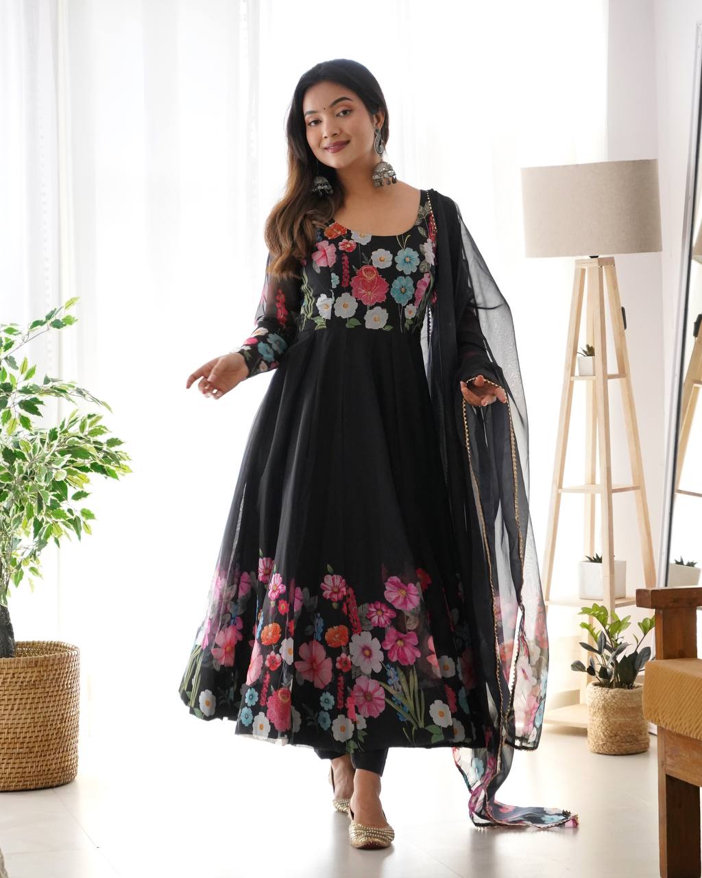 Black Color Organza Silk Anarkali Suit