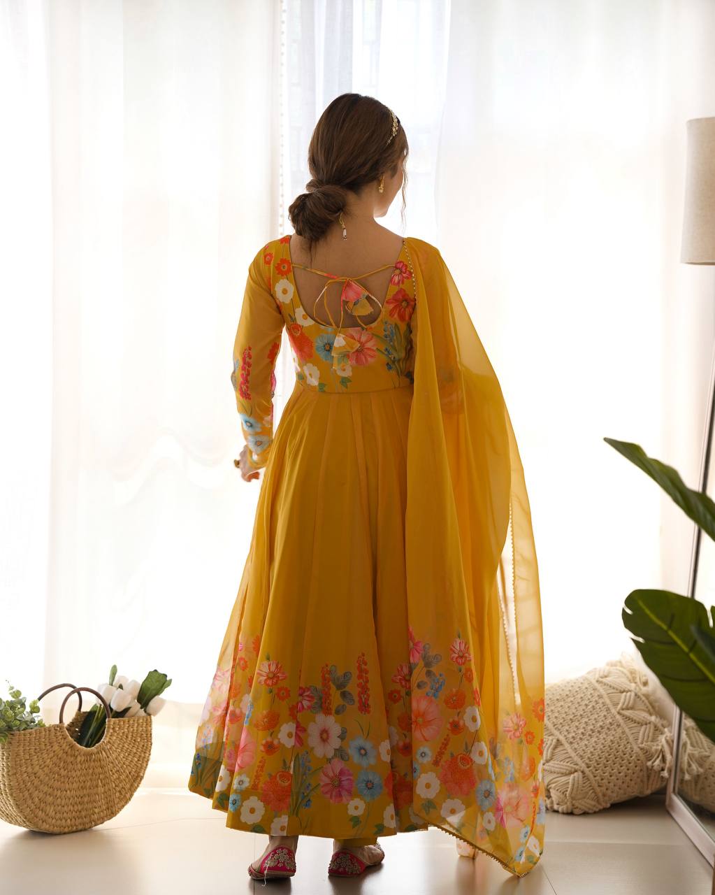 Yellow Color Organza Silk Anarkali Suit