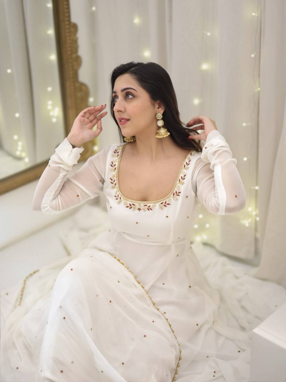 White Anarkali Set
