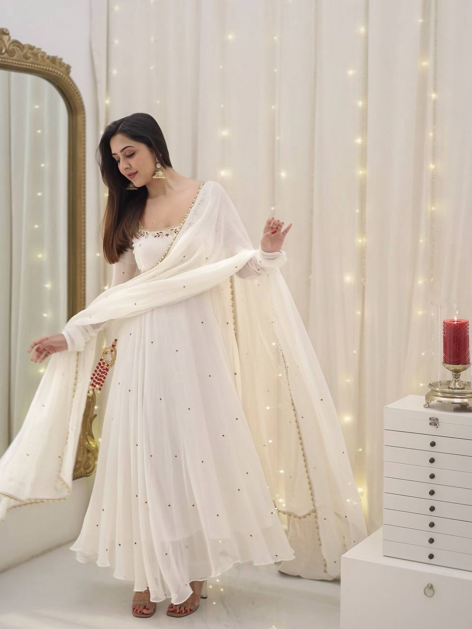 New Designer White Color Georgette Embroidery Sequence Work Gown