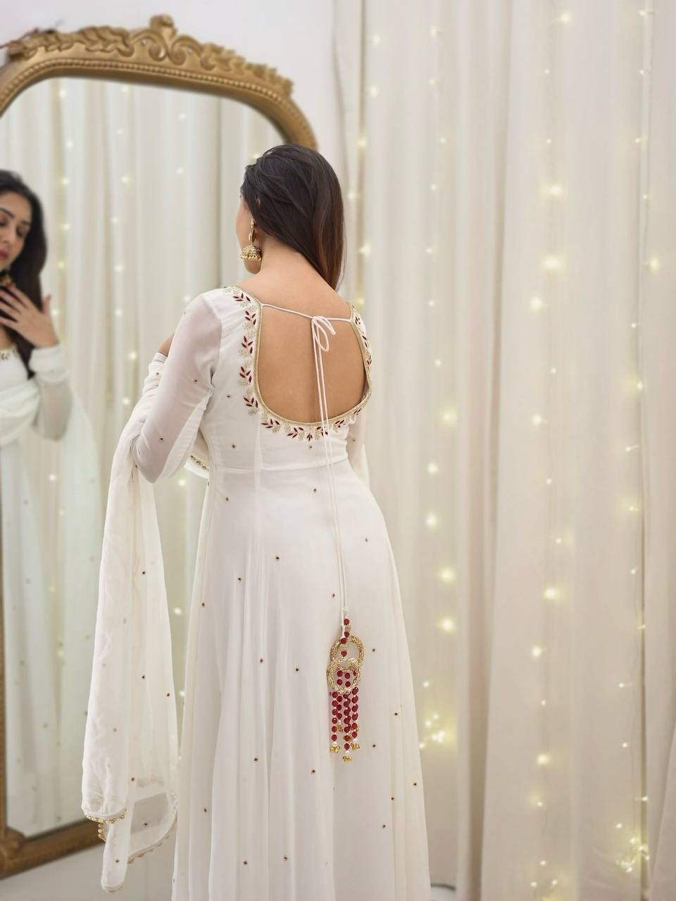 New Designer White Color Georgette Embroidery Sequence Work Gown
