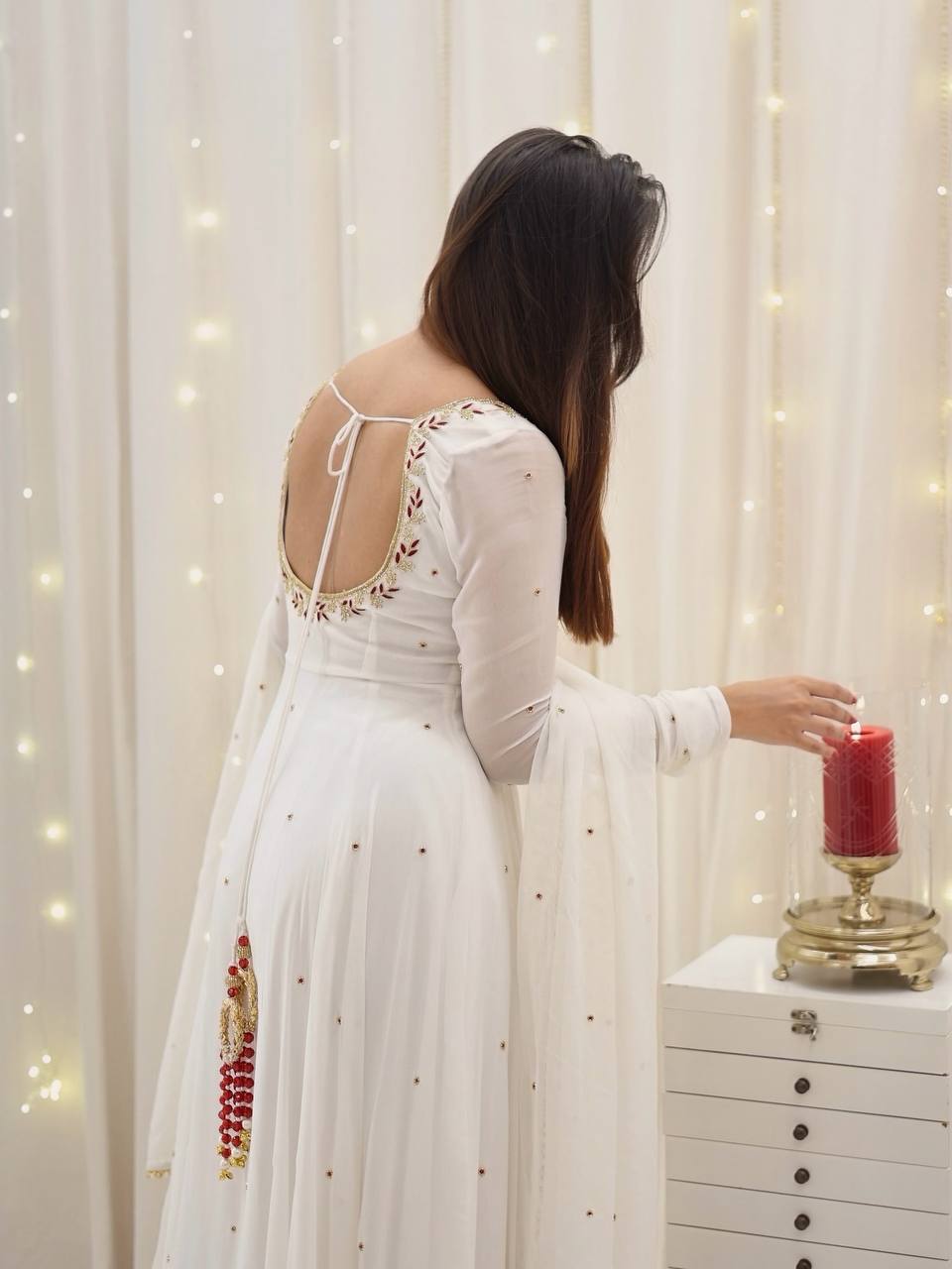 New Designer White Color Georgette Embroidery Sequence Work Gown