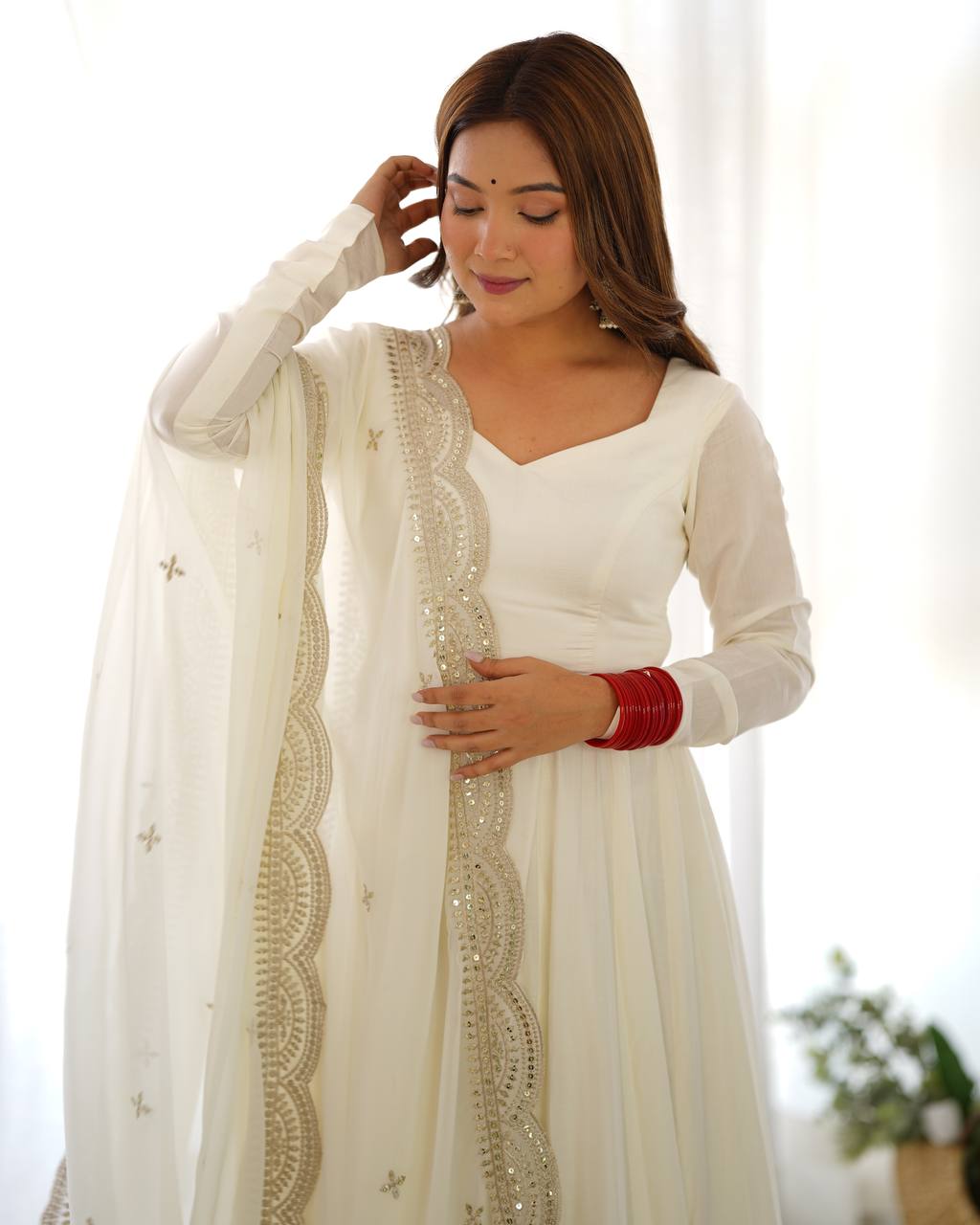 White Designer Anarkali Suit