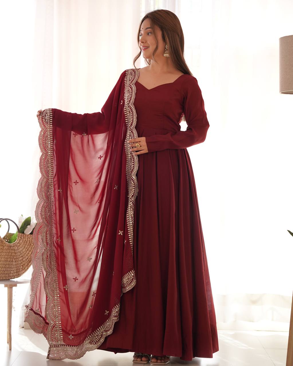 Maroon Designer Anarkali Suit