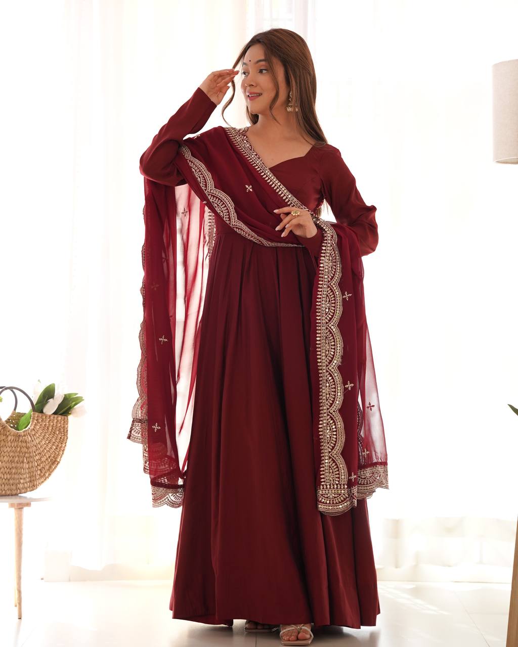Maroon Designer Anarkali Suit