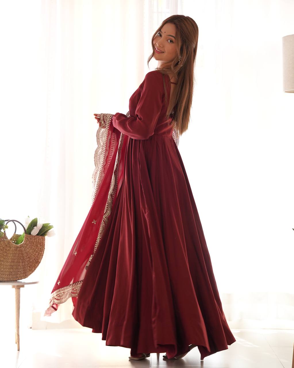 Maroon Designer Anarkali Suit