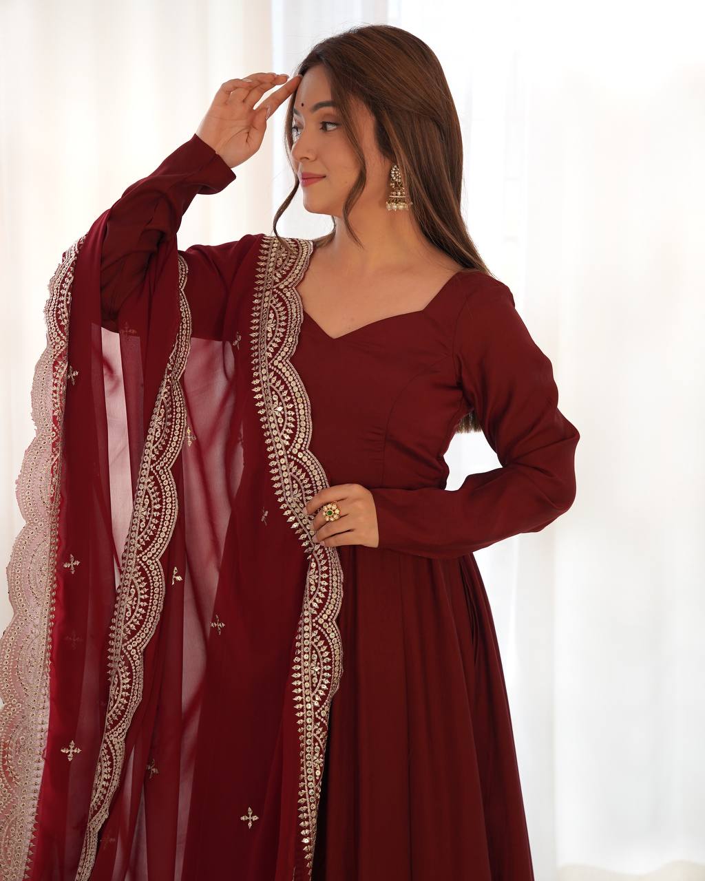 Maroon Designer Anarkali Suit