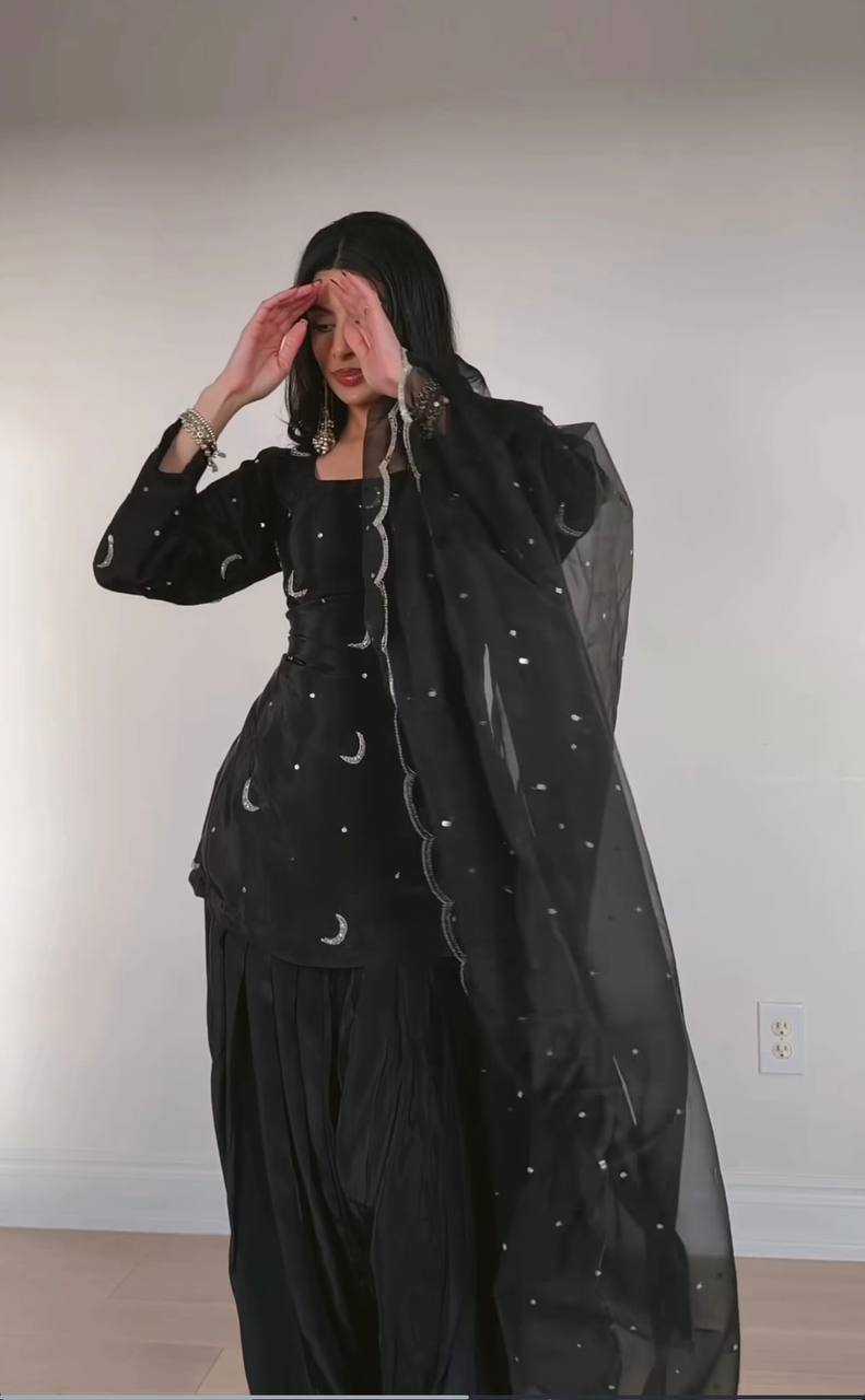 Black Top Farshi Salwar Dupatta Set