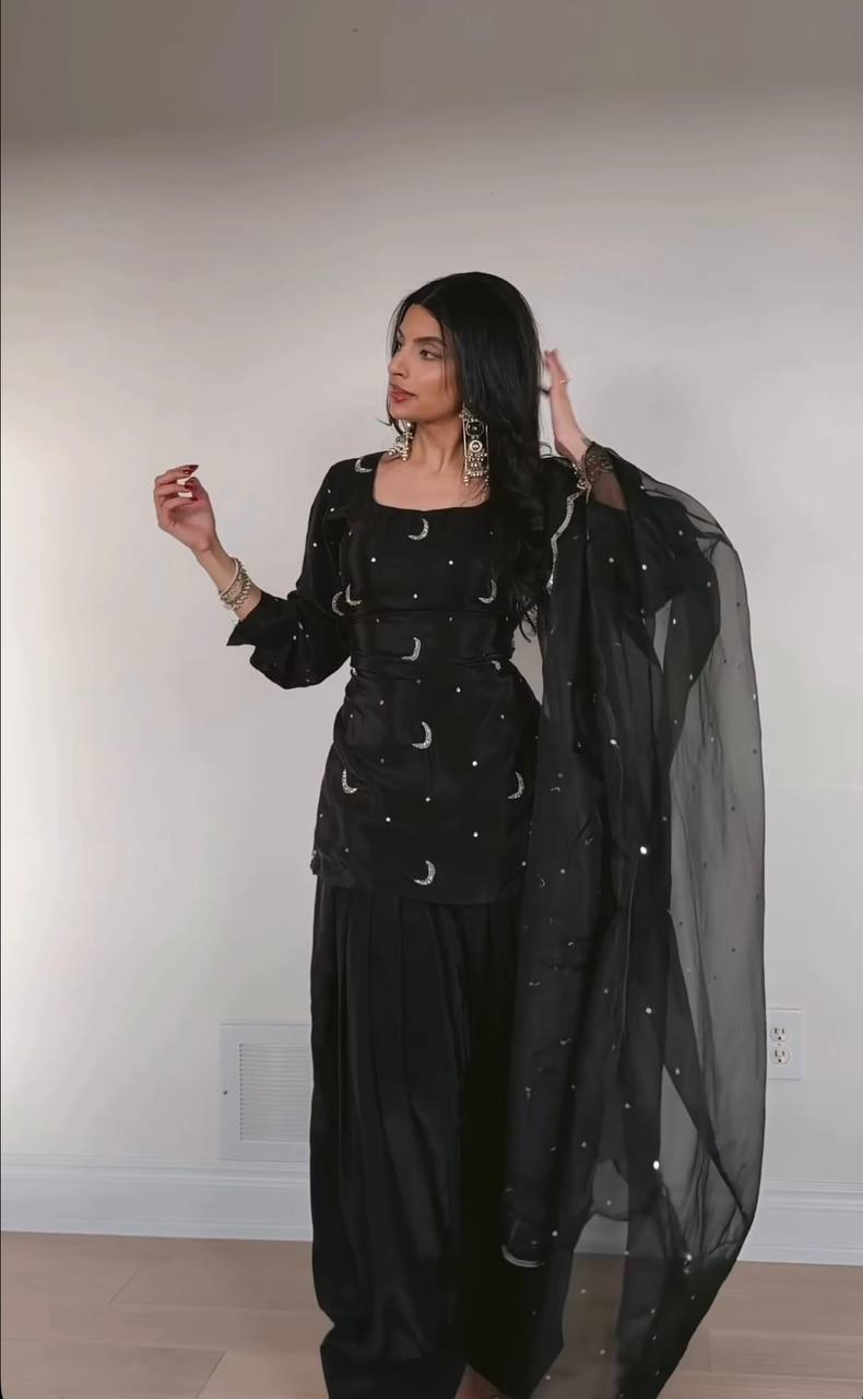 Black Top Farshi Salwar Dupatta Set