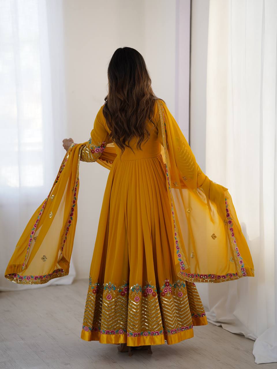 Yellow Color Heavy Designer Party Wear Look Anarkali Gown