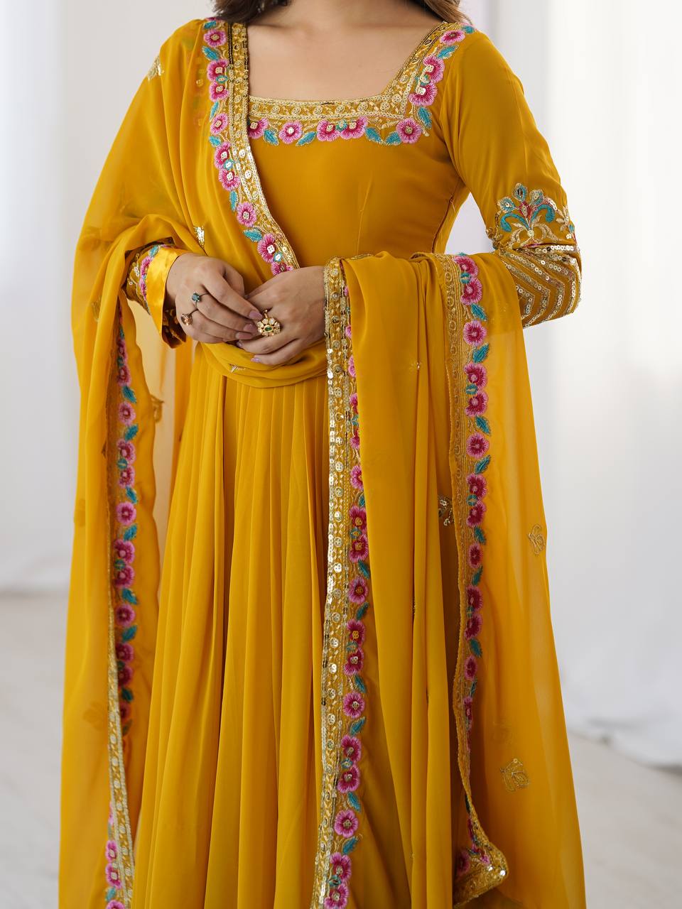 Yellow Color Heavy Designer Party Wear Look Anarkali Gown