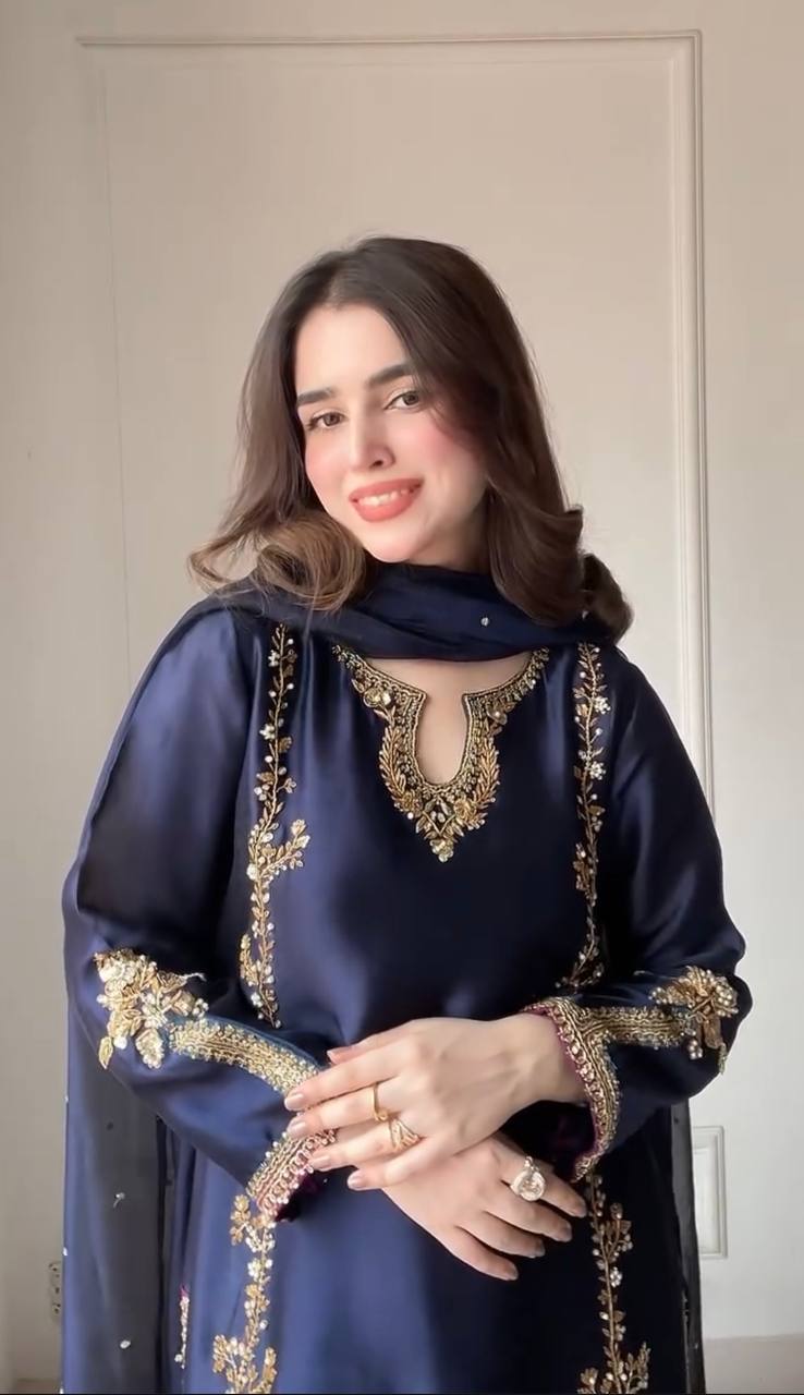 Midnight Blue Zari Embroidered Suit Set