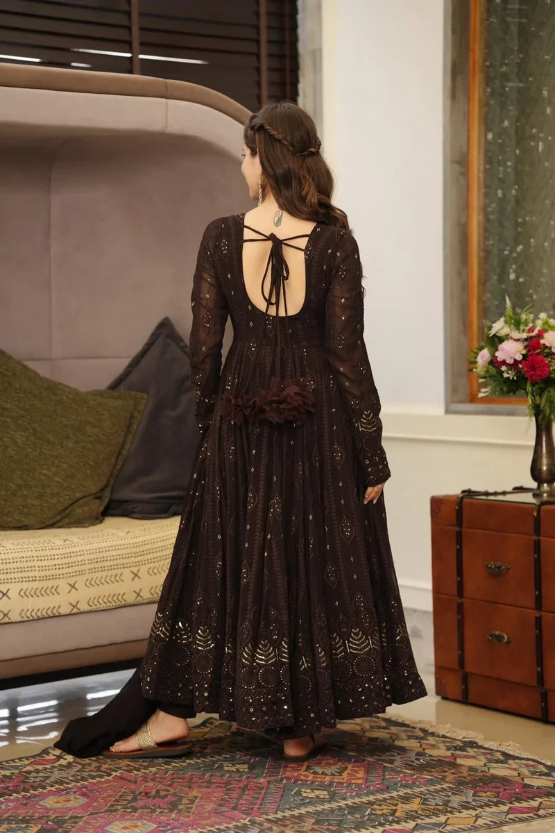 Black Embroidery Georgette Anarkali Suit