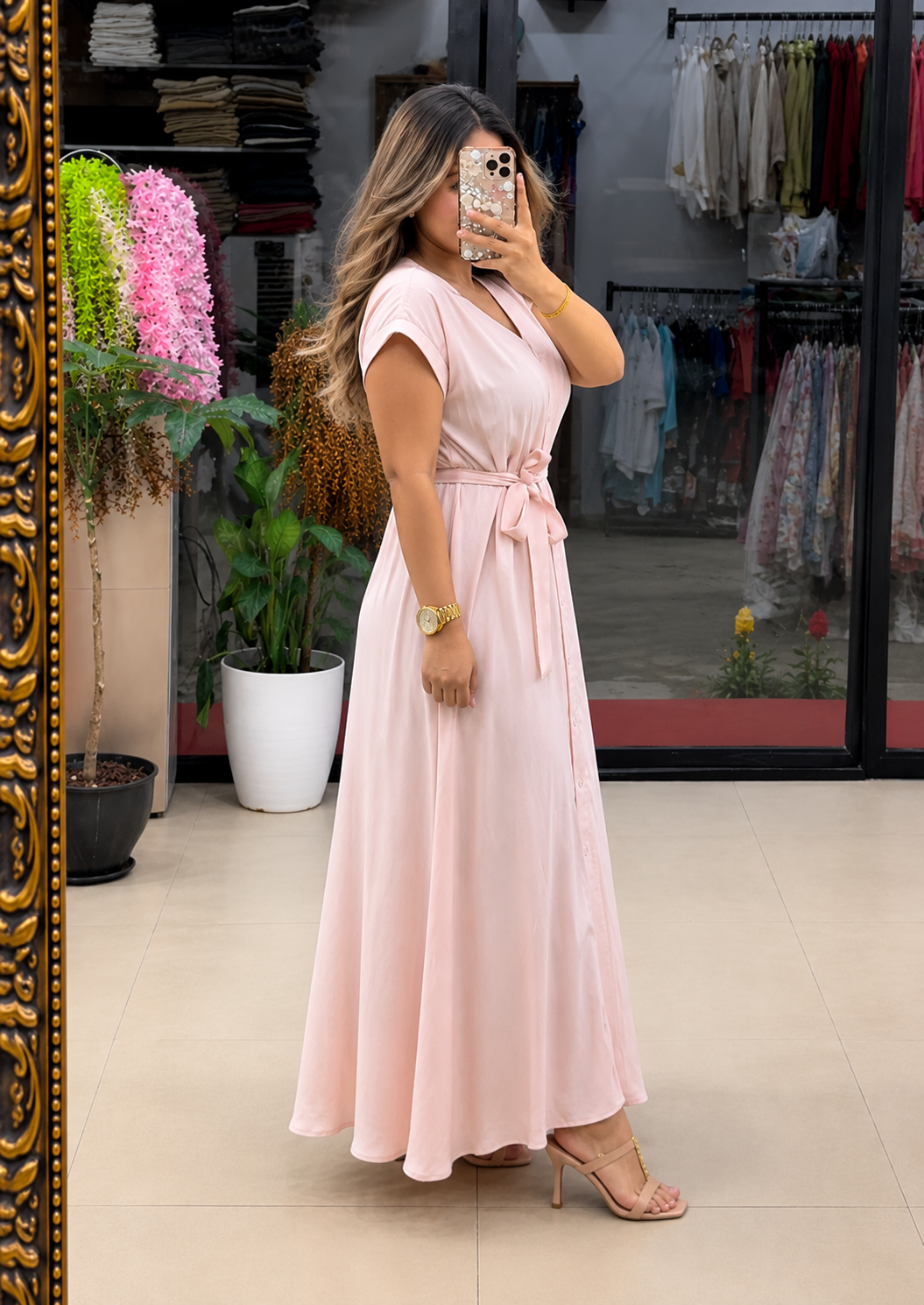 Pink Women's Soft Rayon A-Line Maxi Dress