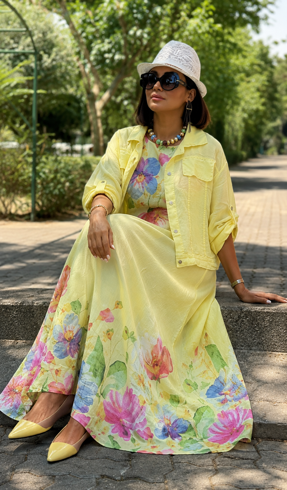 Women's Floral Maxi Dress with Jacket Set
