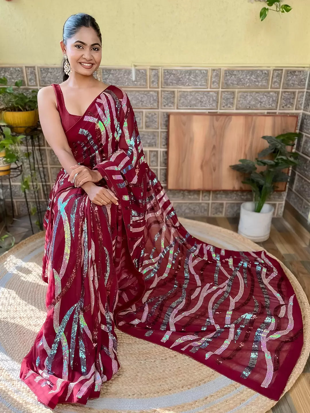 Designer Leheriya Sequinned Saree