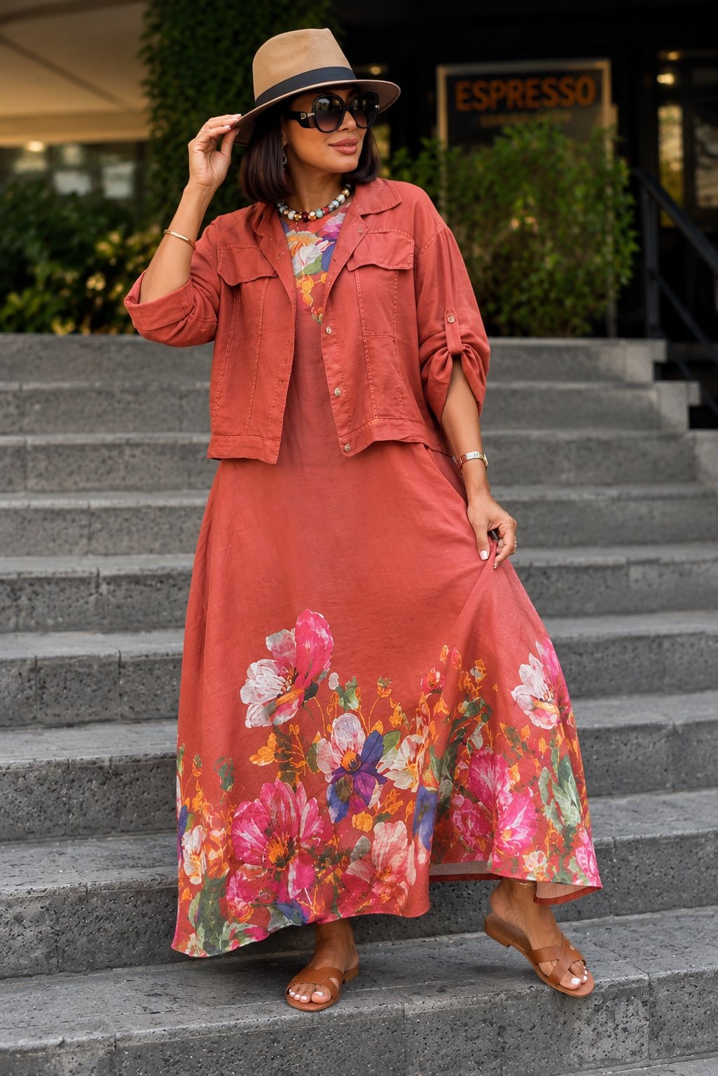 Women's Floral Maxi Dress with Jacket Set