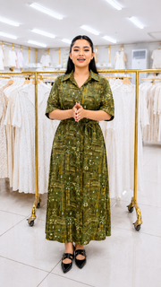 Green Printed Rayon Maxi Dress